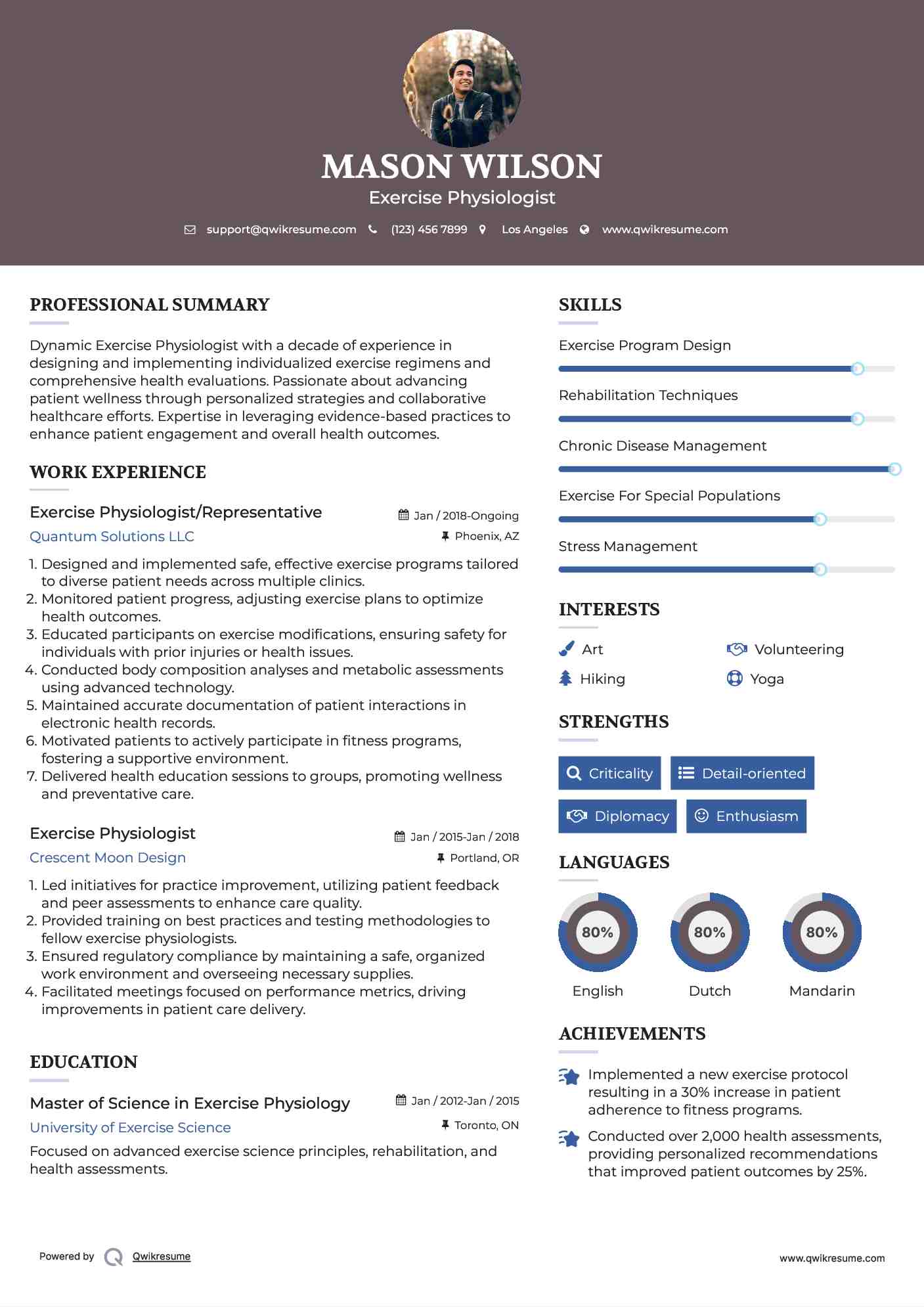 Exercise Physiologist Resume Samples QwikResume