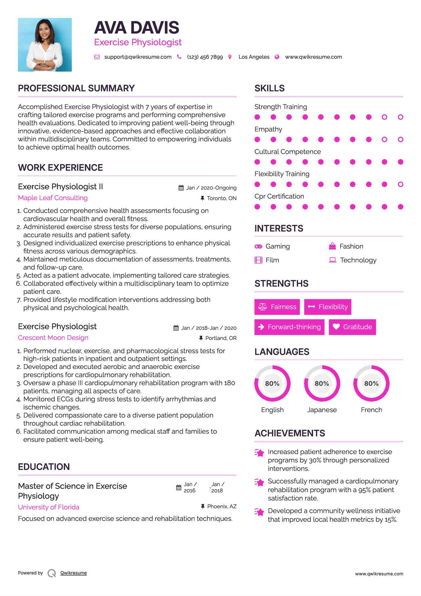 Exercise Physiologist II Resume Template