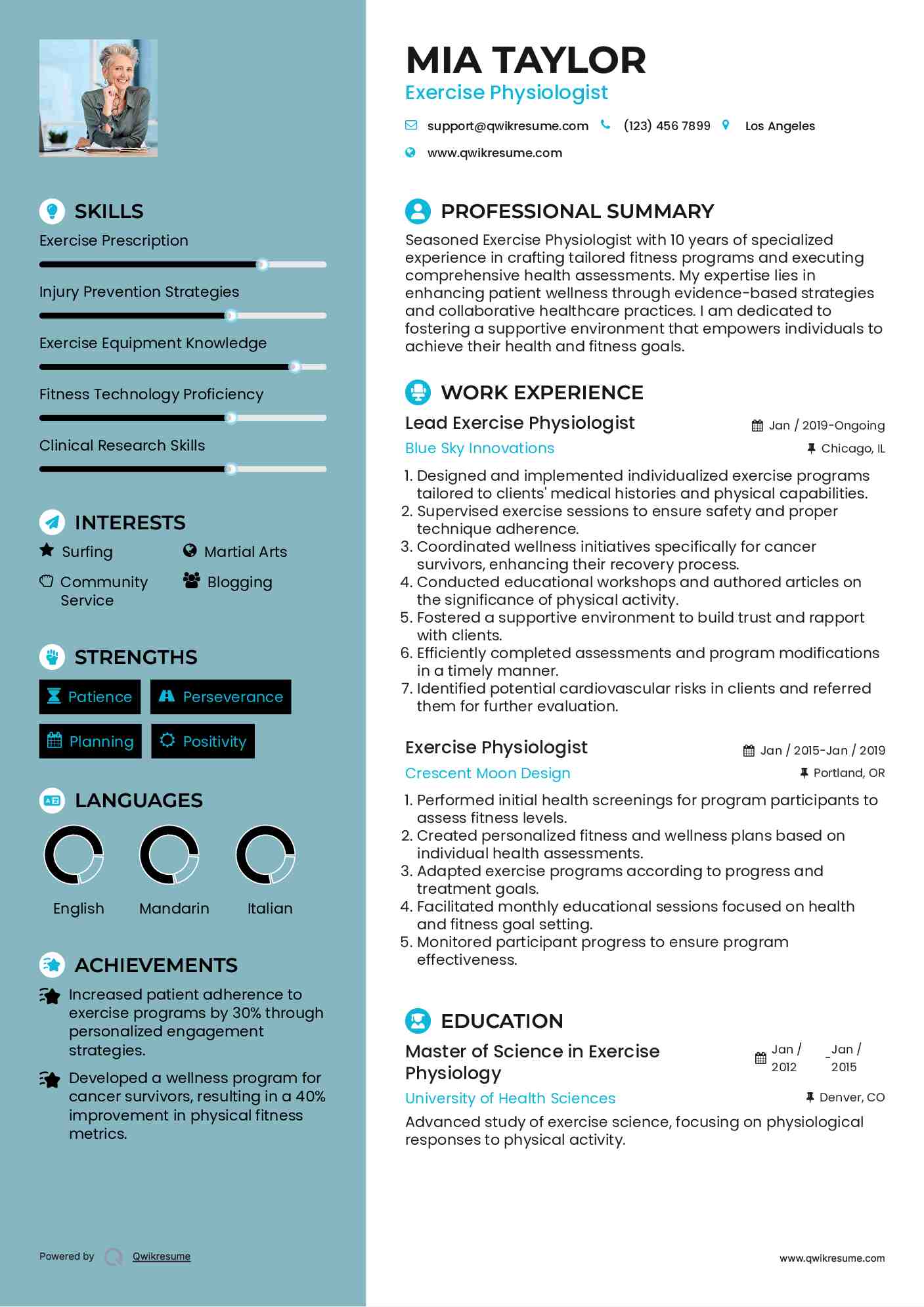 Exercise Physiologist Resume Samples QwikResume