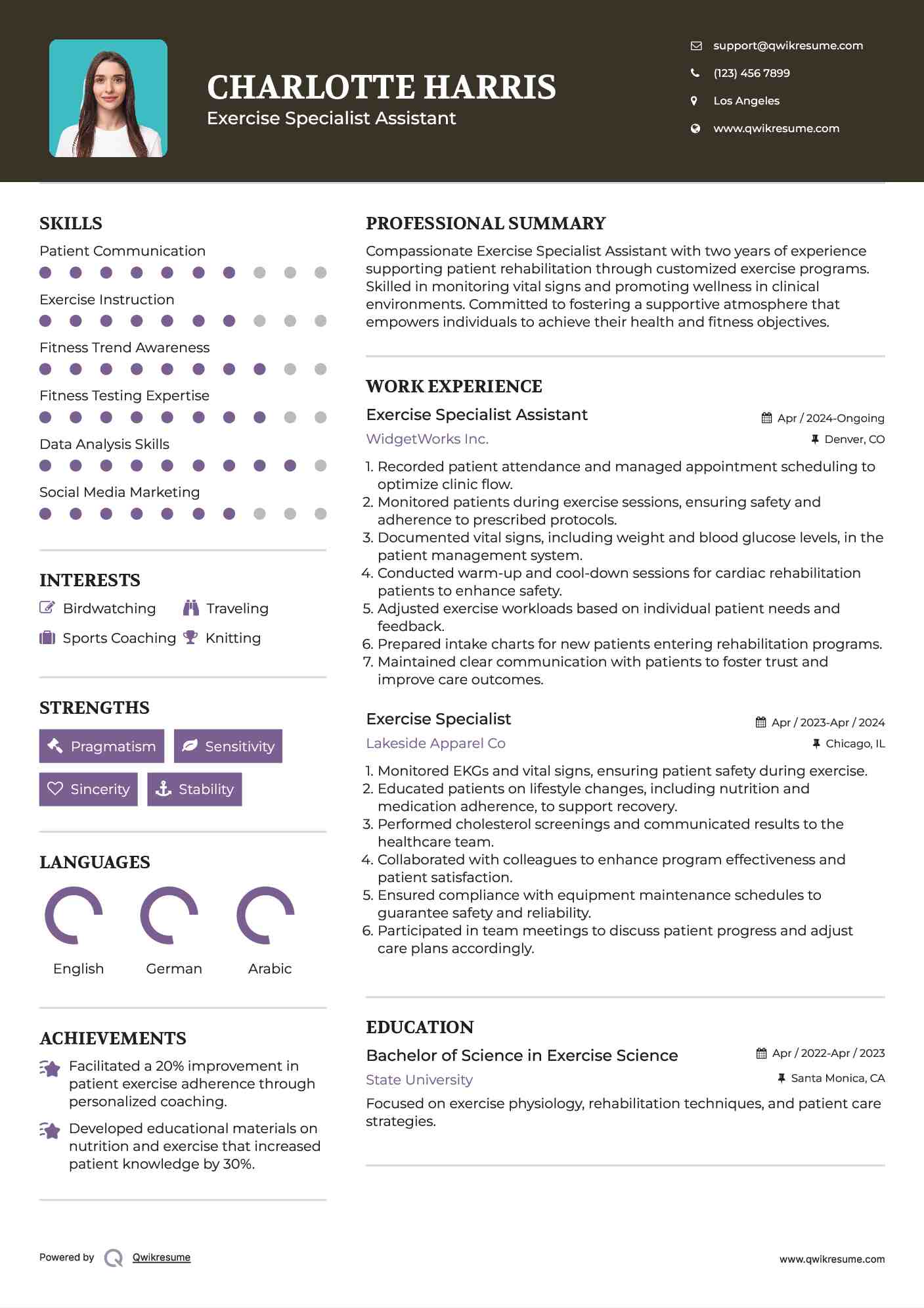 Exercise Specialist Resume Samples QwikResume