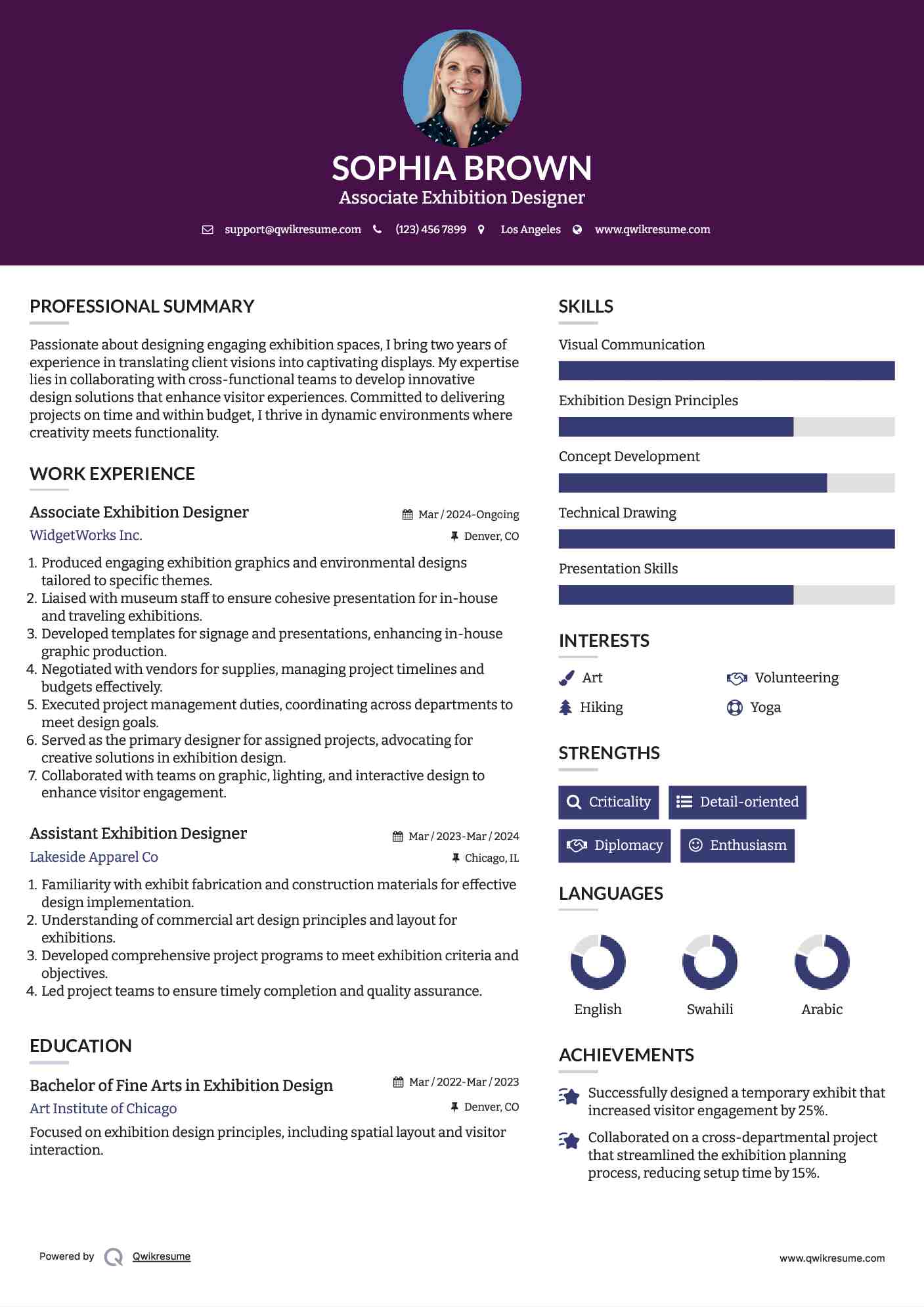 Associate Exhibition Designer Resume Sample