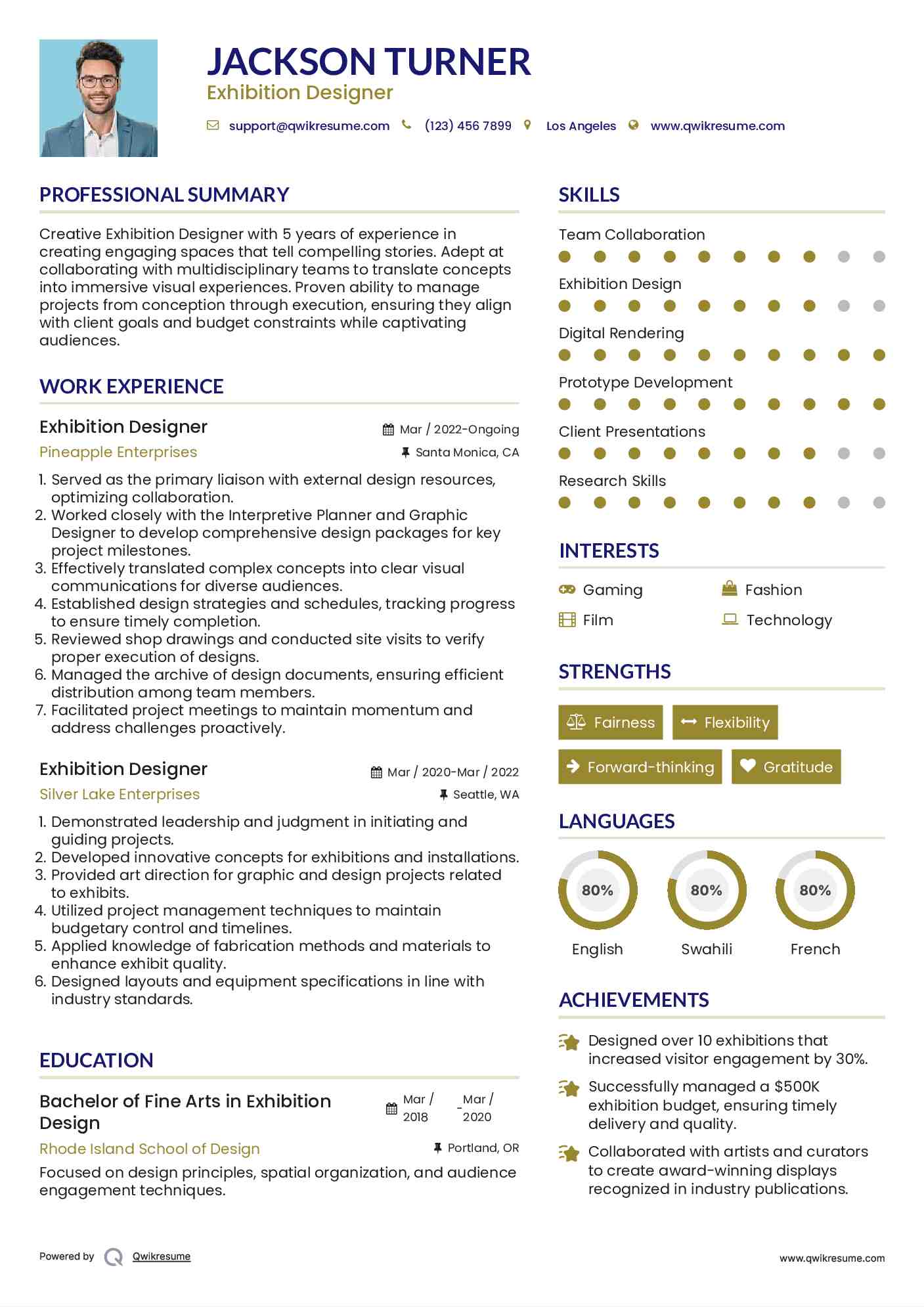 Exhibition Designer Resume Example