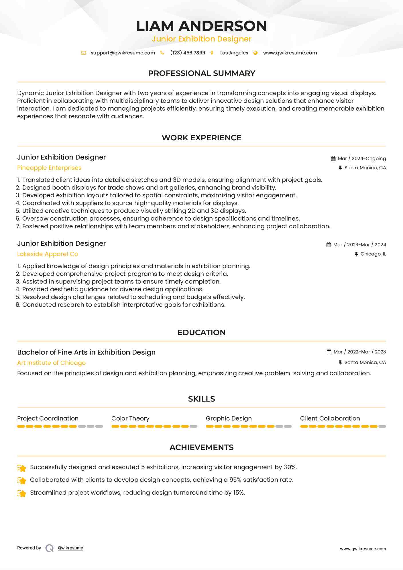 Junior Exhibition Designer Resume Format