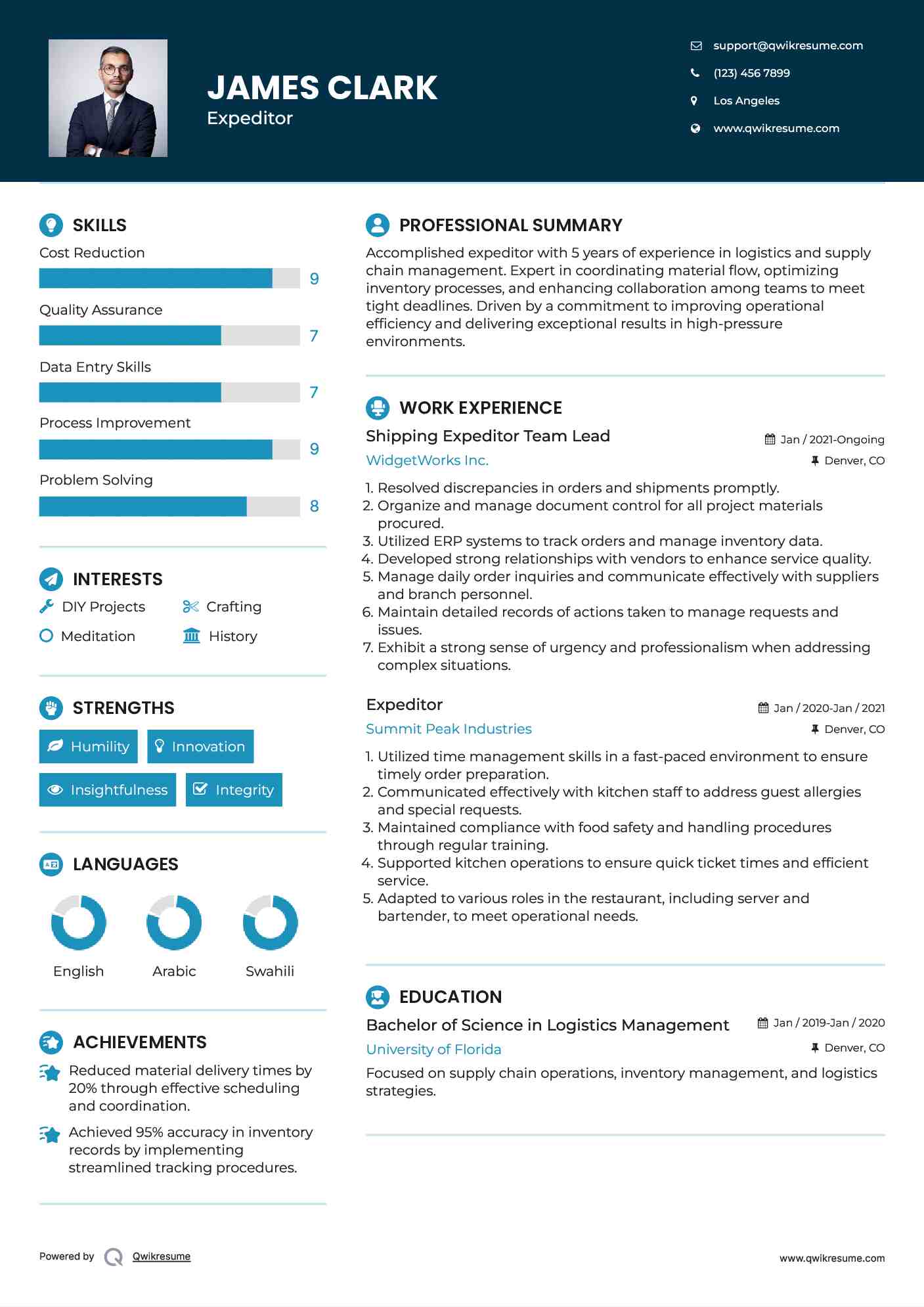 Shipping Expeditor Team Lead Resume Sample