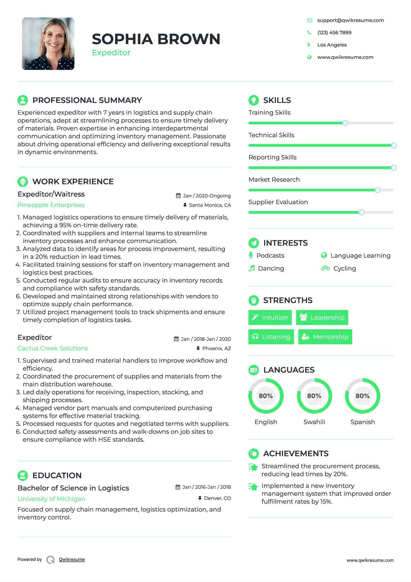 Expeditor Resume Samples QwikResume