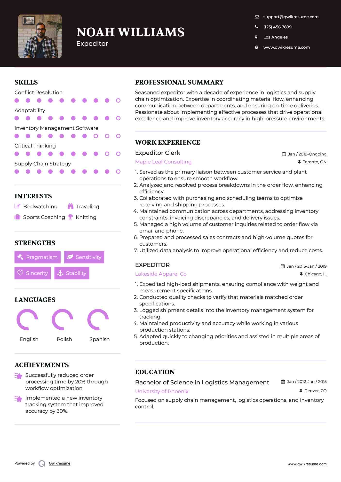 Expeditor Clerk Resume Format