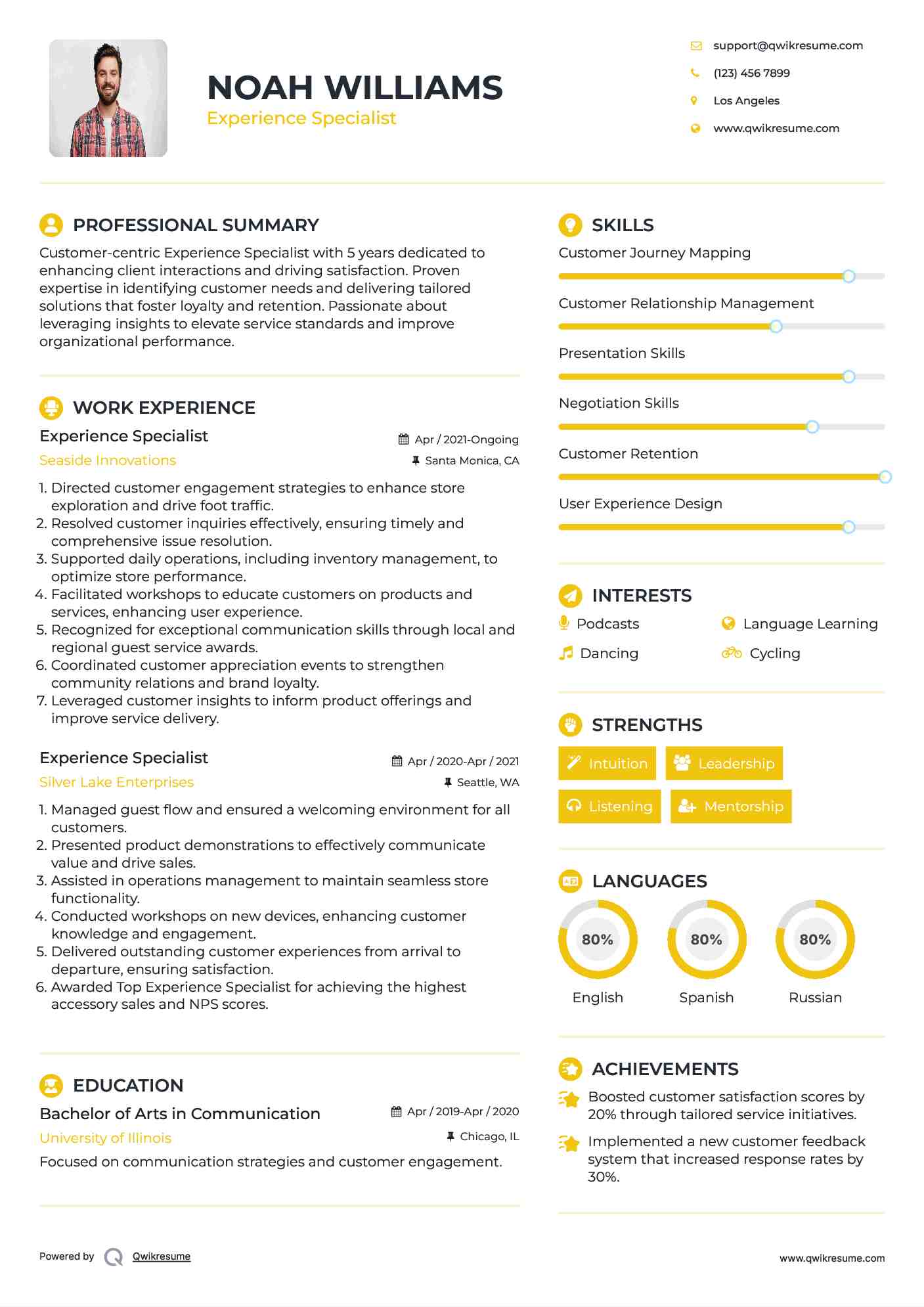 Experience Specialist Resume Template