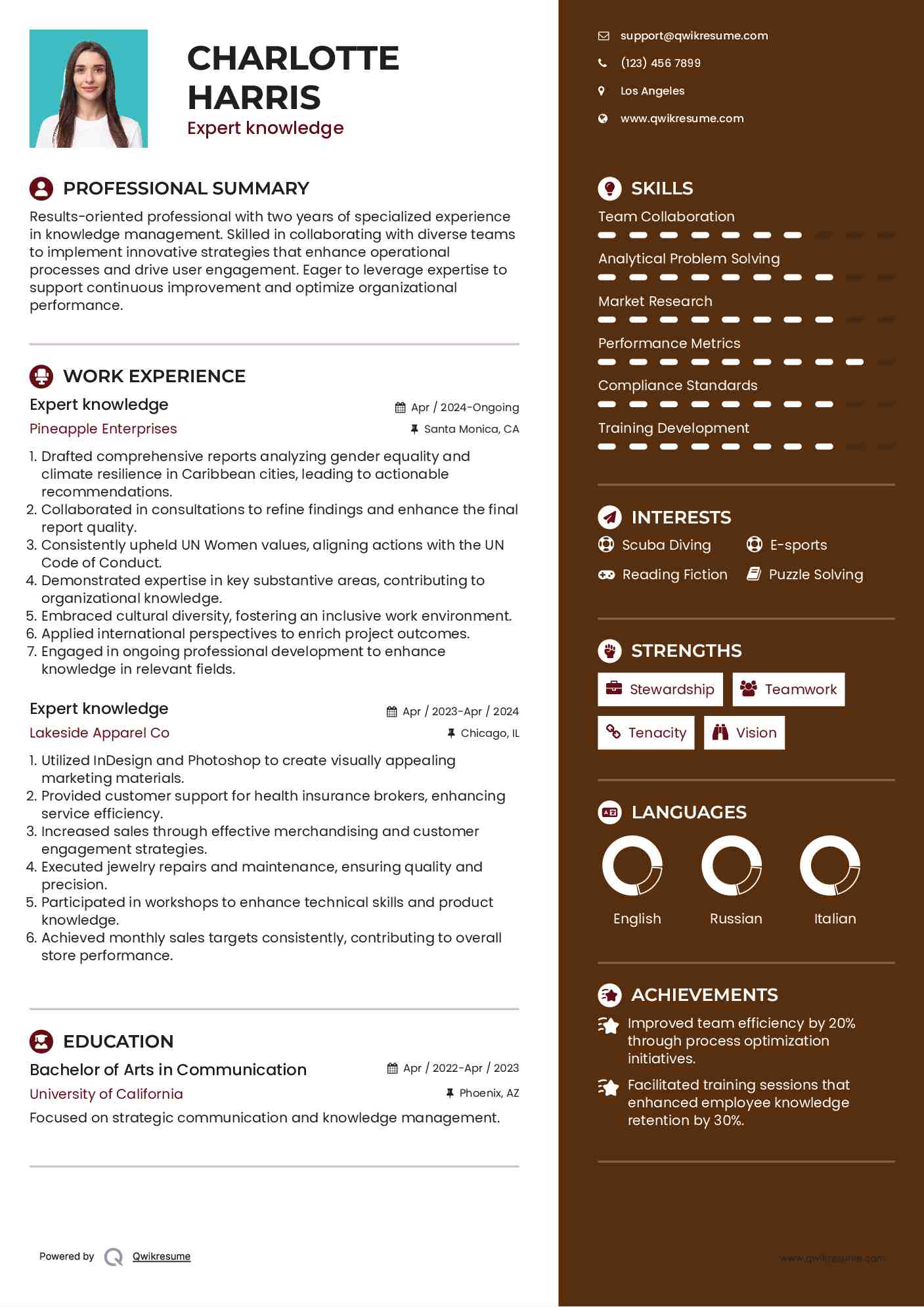 Expert knowledge Resume Format
