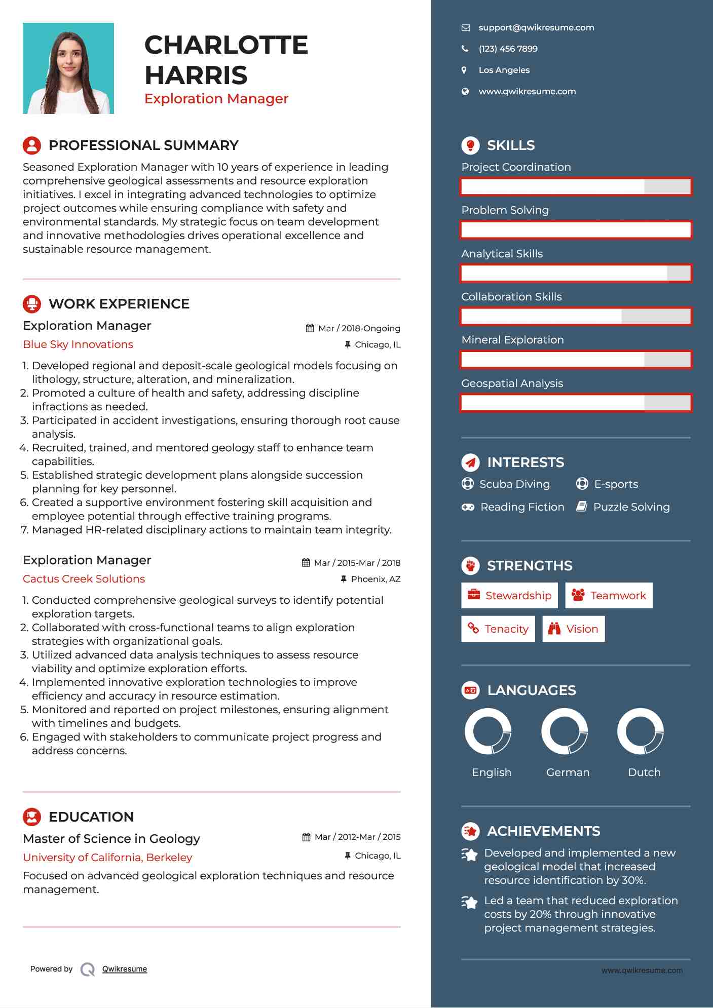 Exploration Manager Resume Format