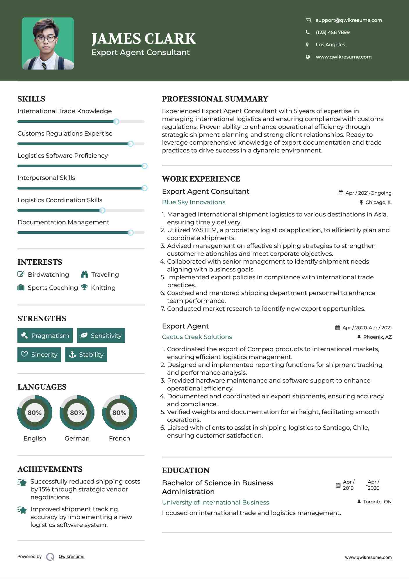 Export Agent Consultant Resume Model