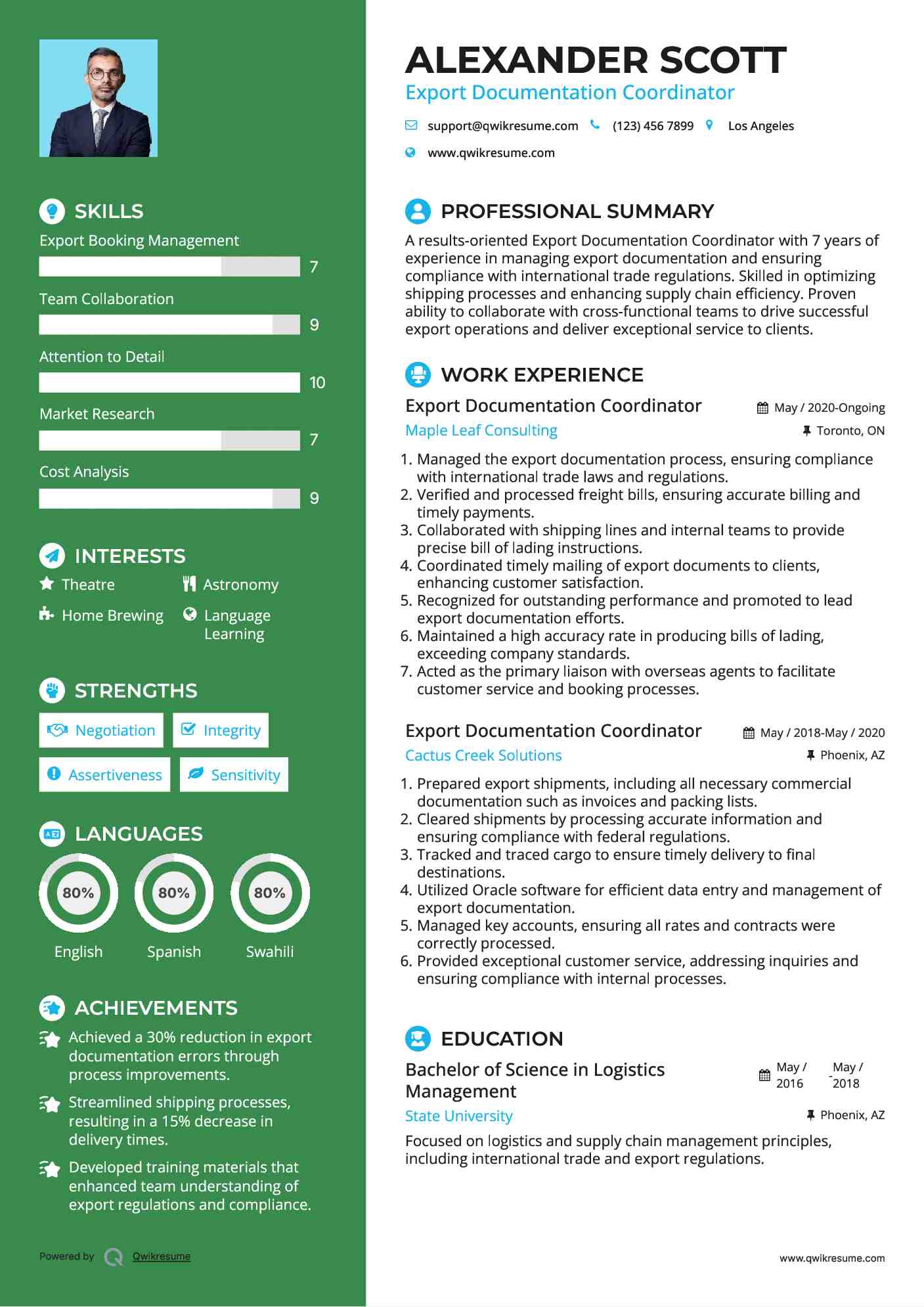Export Documentation Coordinator Resume Example