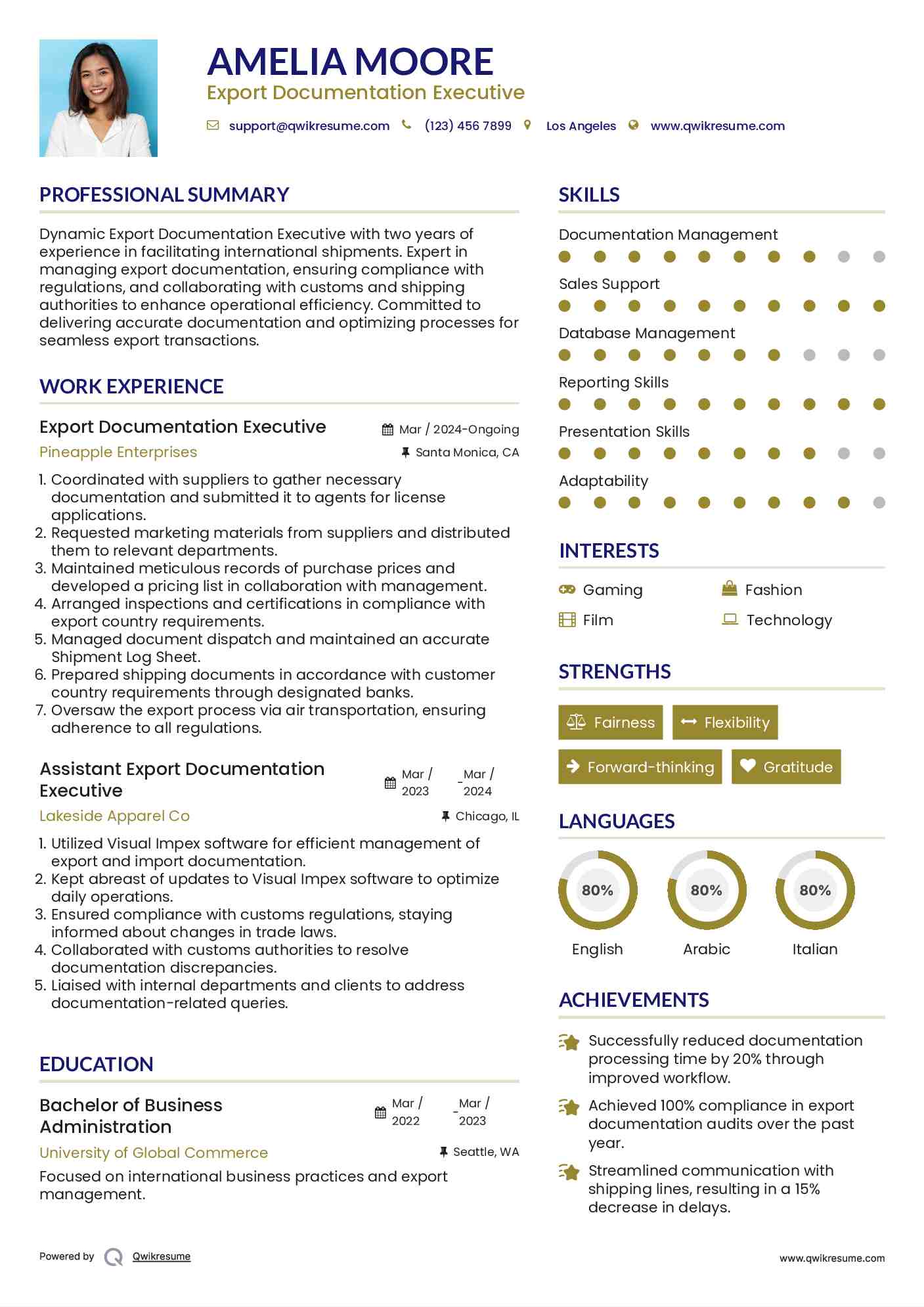 Export Documentation Executive Resume Format