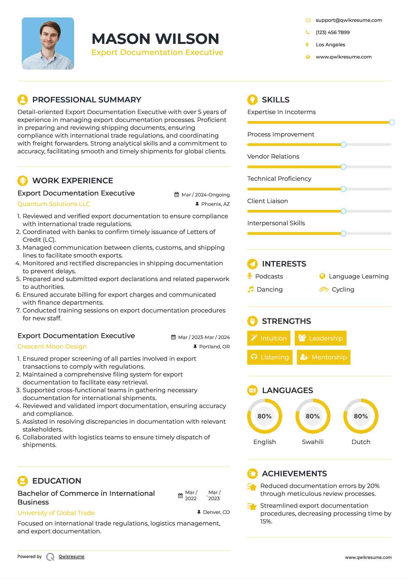 Export Documentation Executive Resume Format