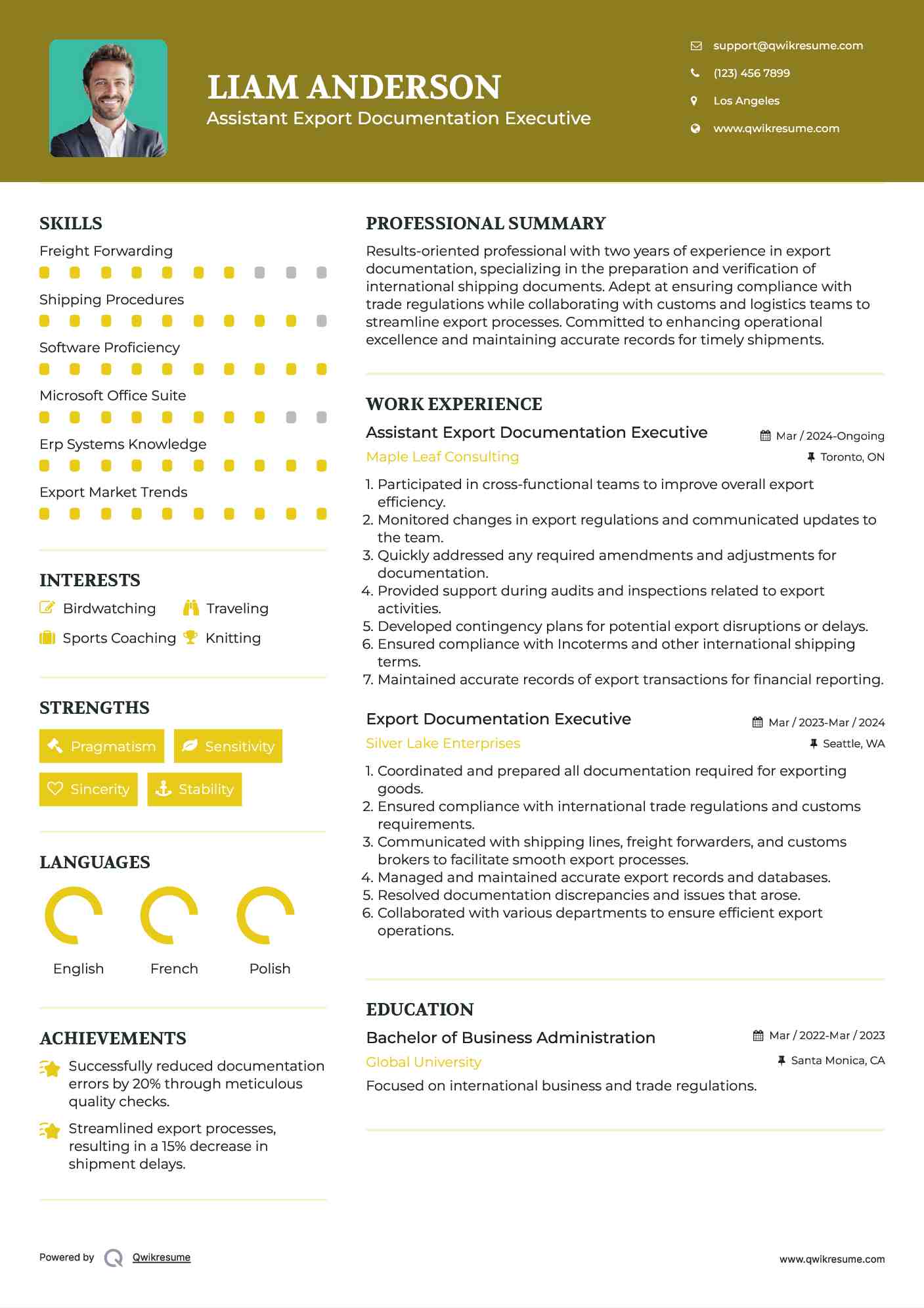 Assistant Export Documentation Executive Resume Template