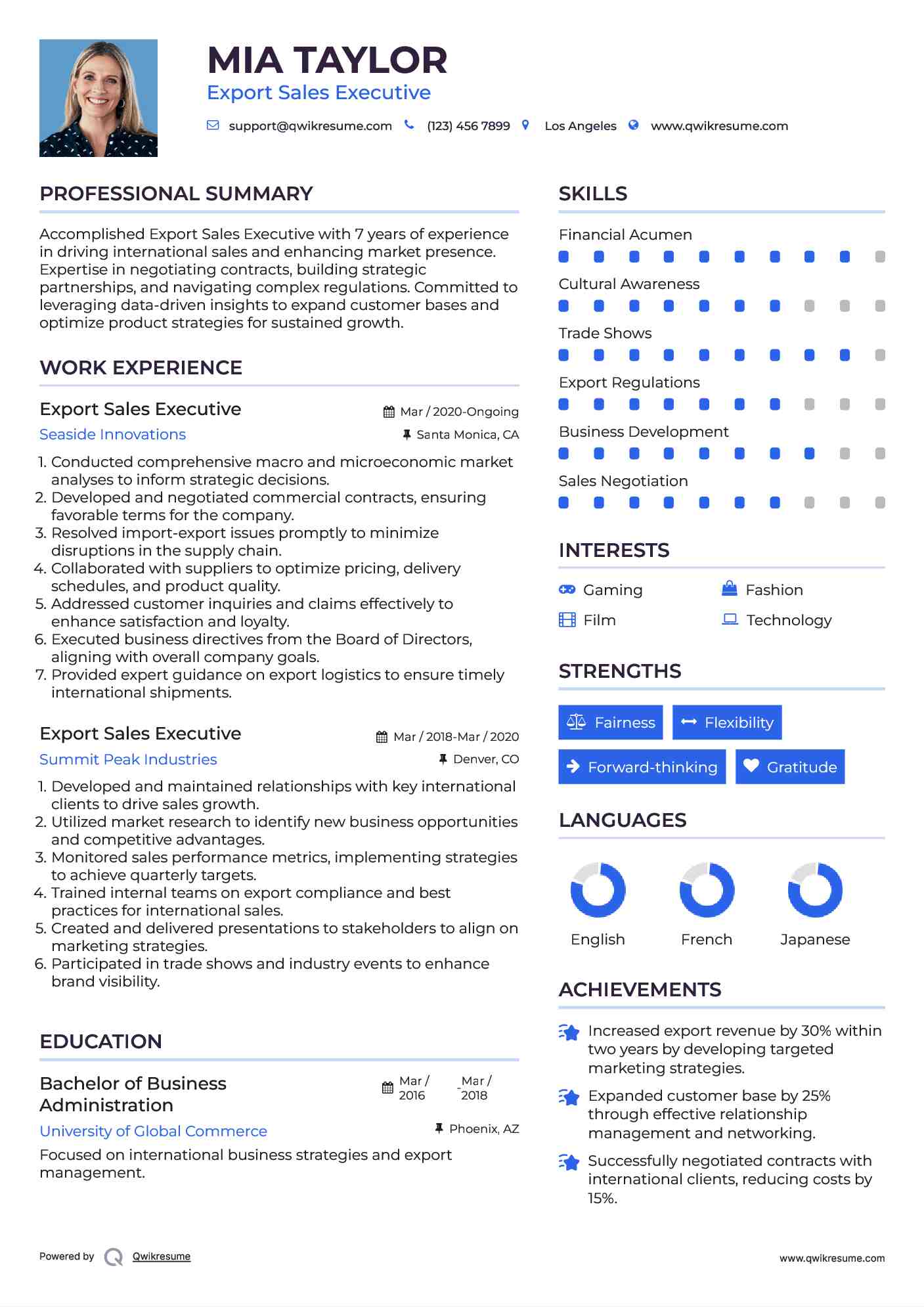 Export Sales Executive Resume Model