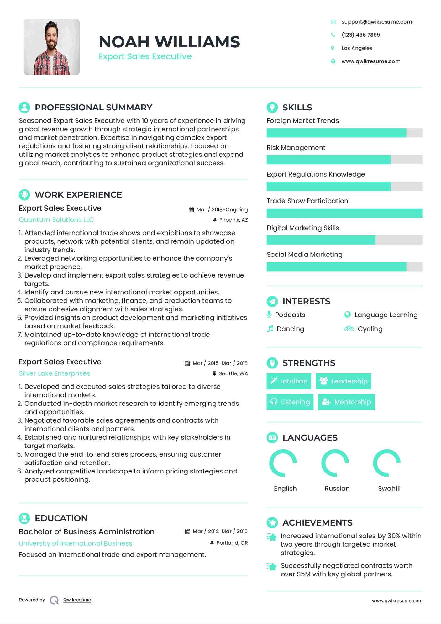 Export Sales Executive Resume Sample