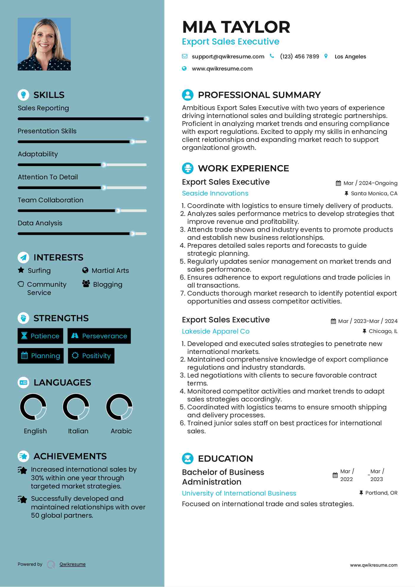 Export Sales Executive Resume Template