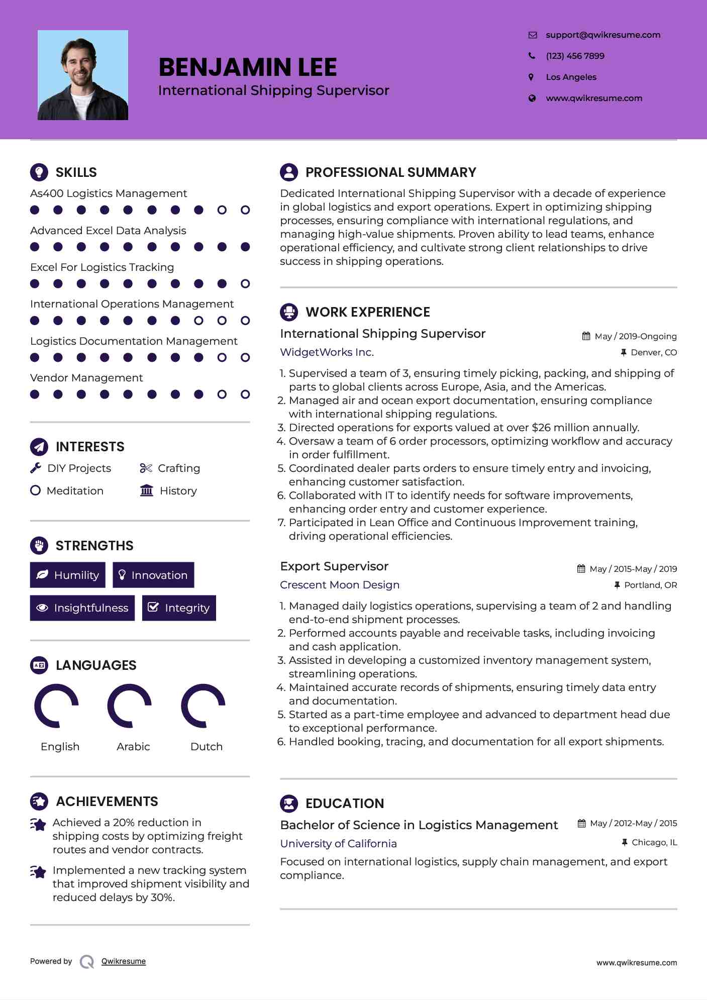 International Shipping Supervisor Resume Template
