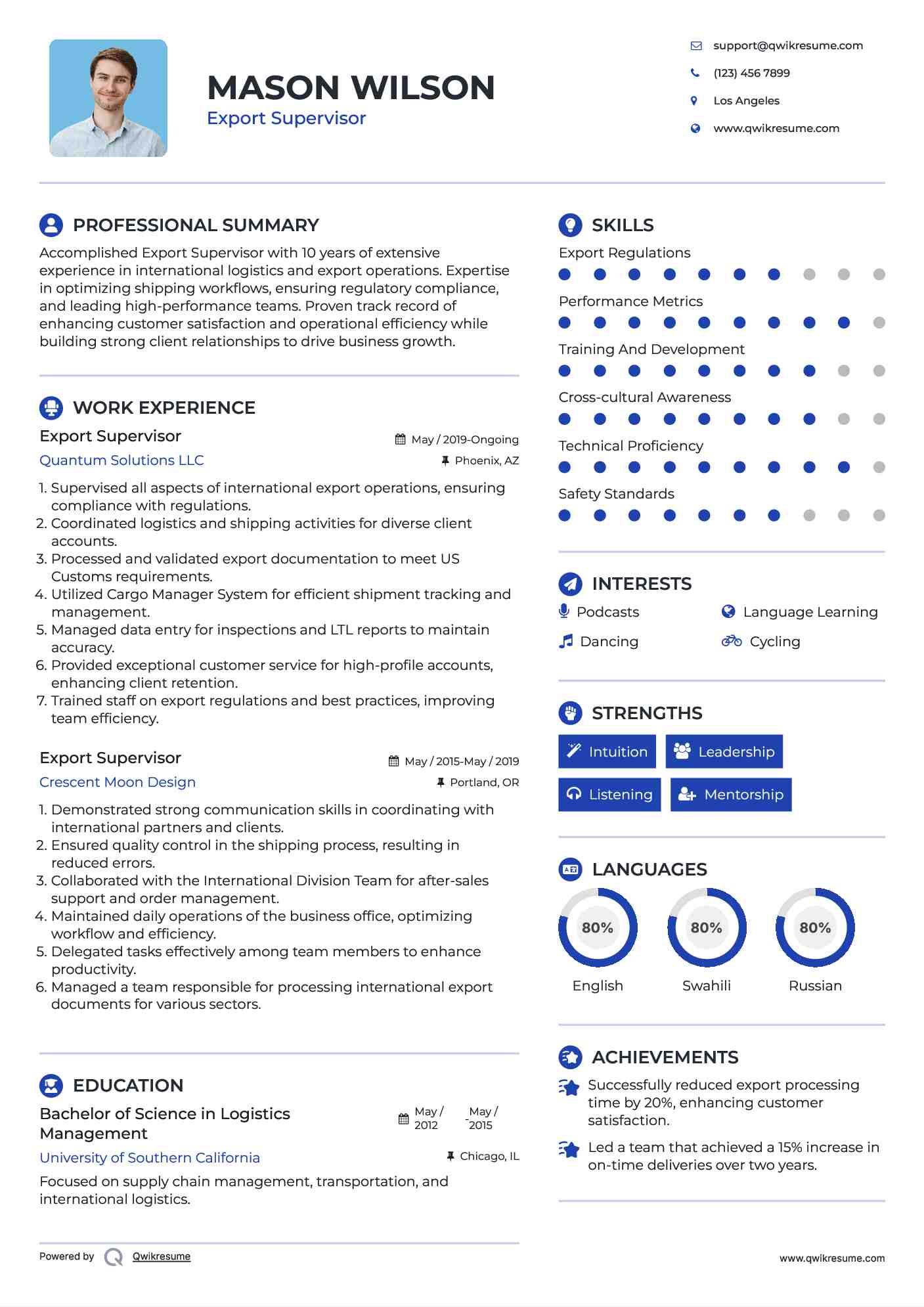 Export Supervisor Resume Format
