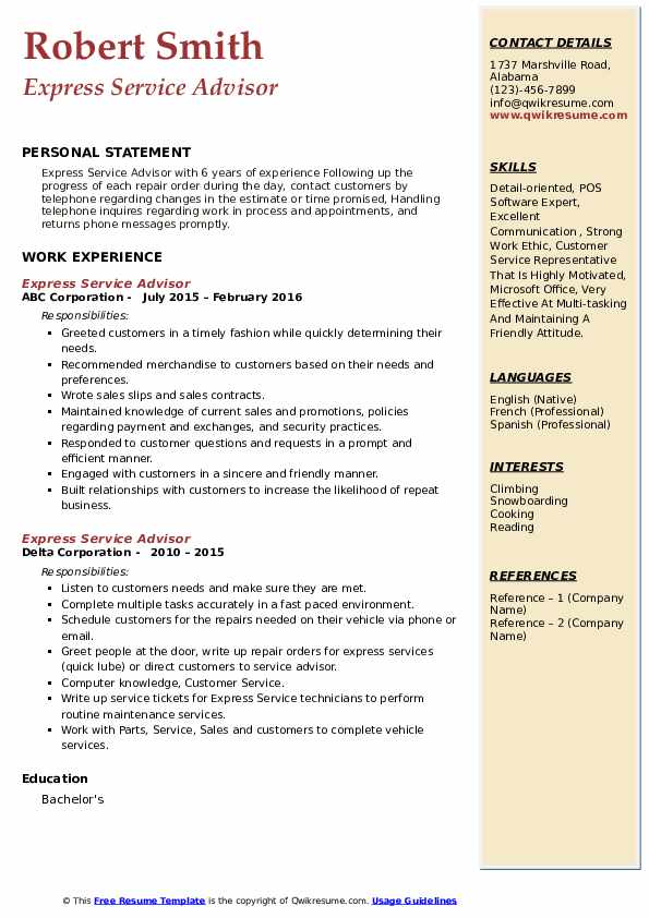 Express Service Advisor Resume Samples QwikResume