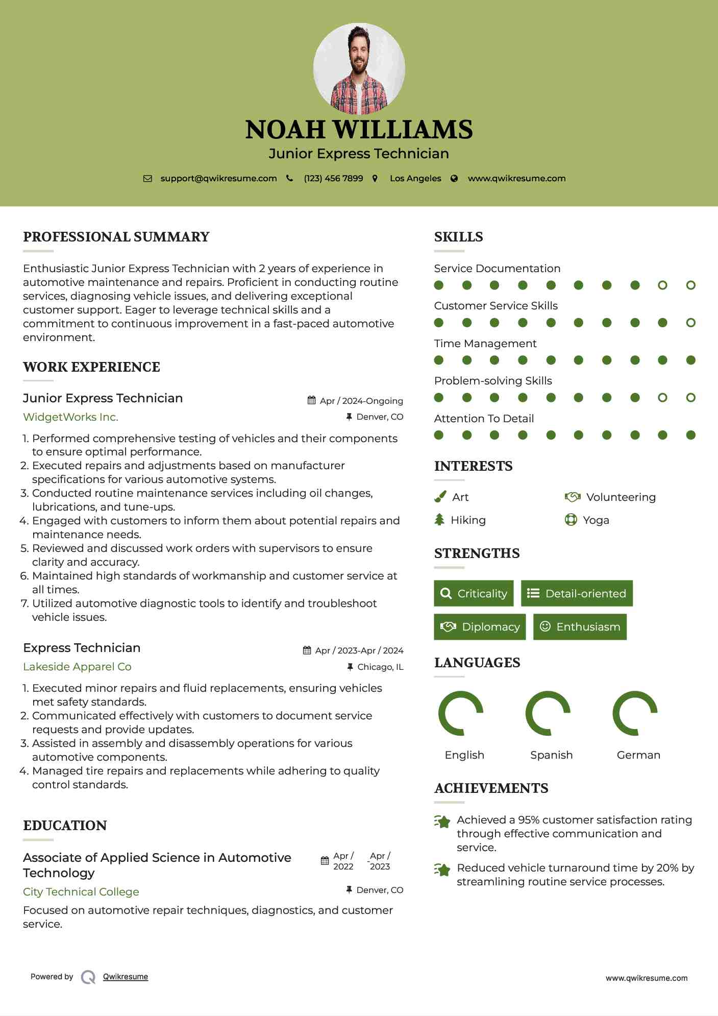 Junior Express Technician Resume Model