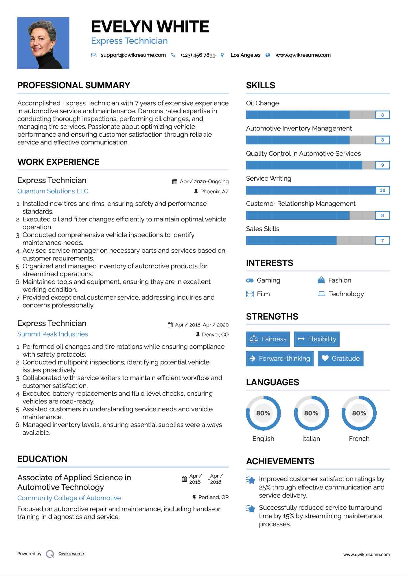 Express Technician Resume Model