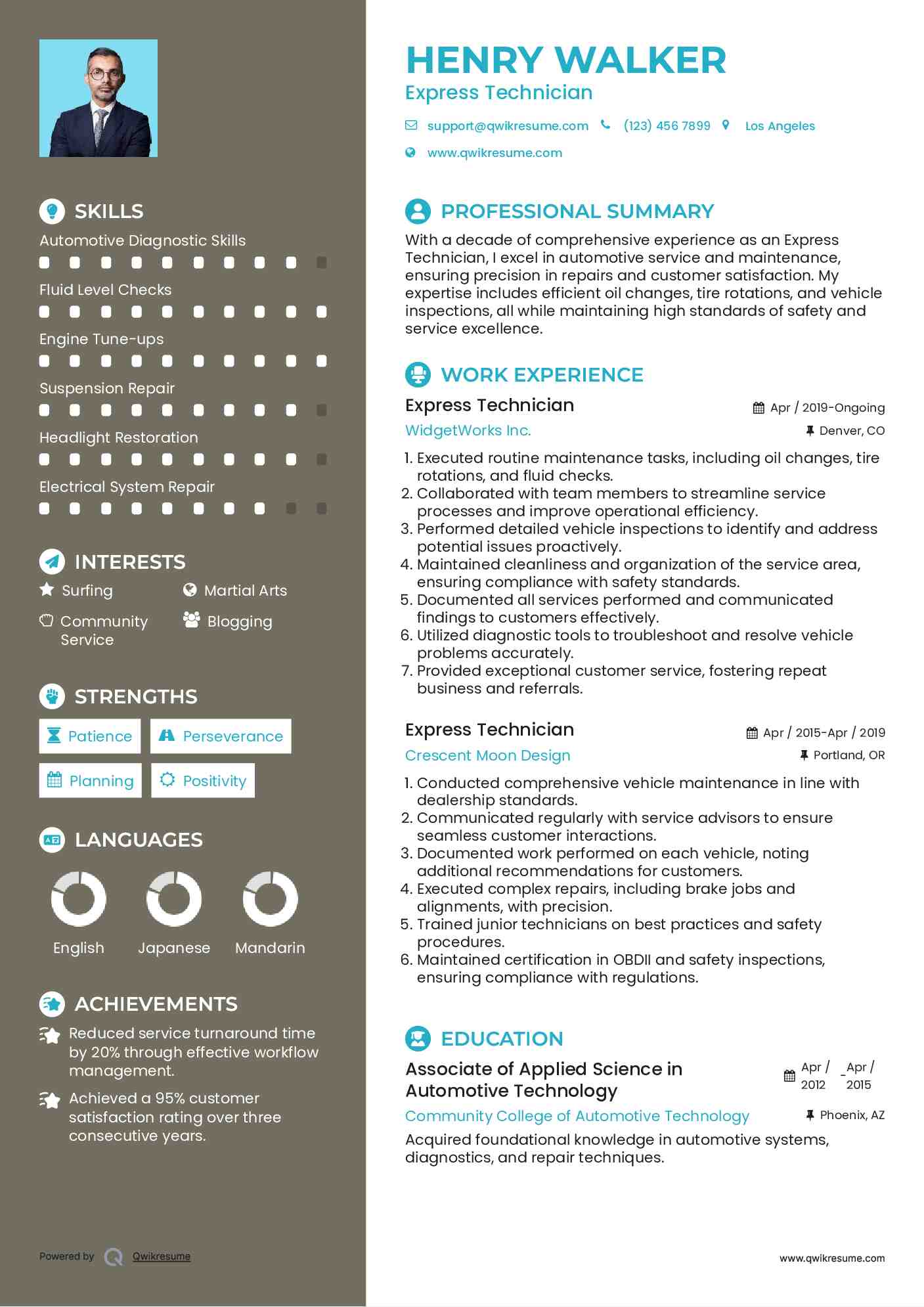 Express Technician Resume Example