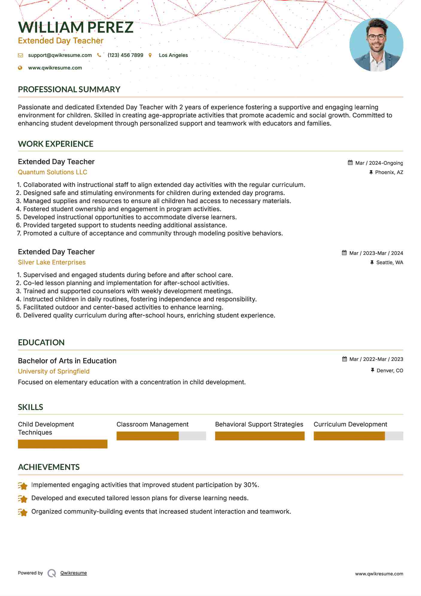 Extended Day Teacher Resume Format
