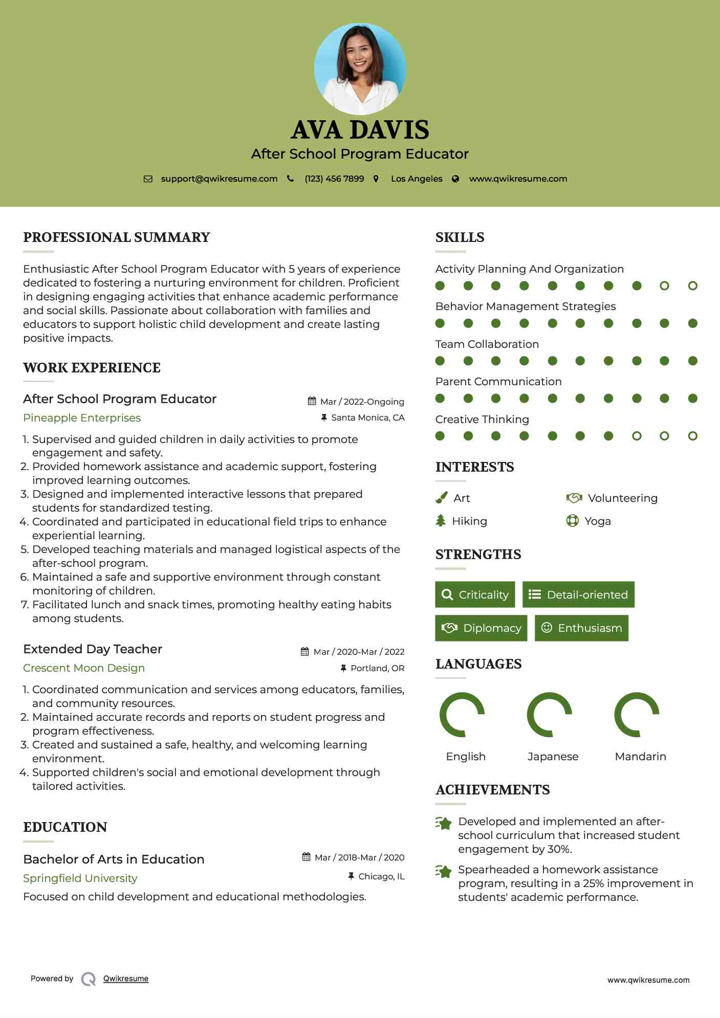 After School Program Educator Resume Template