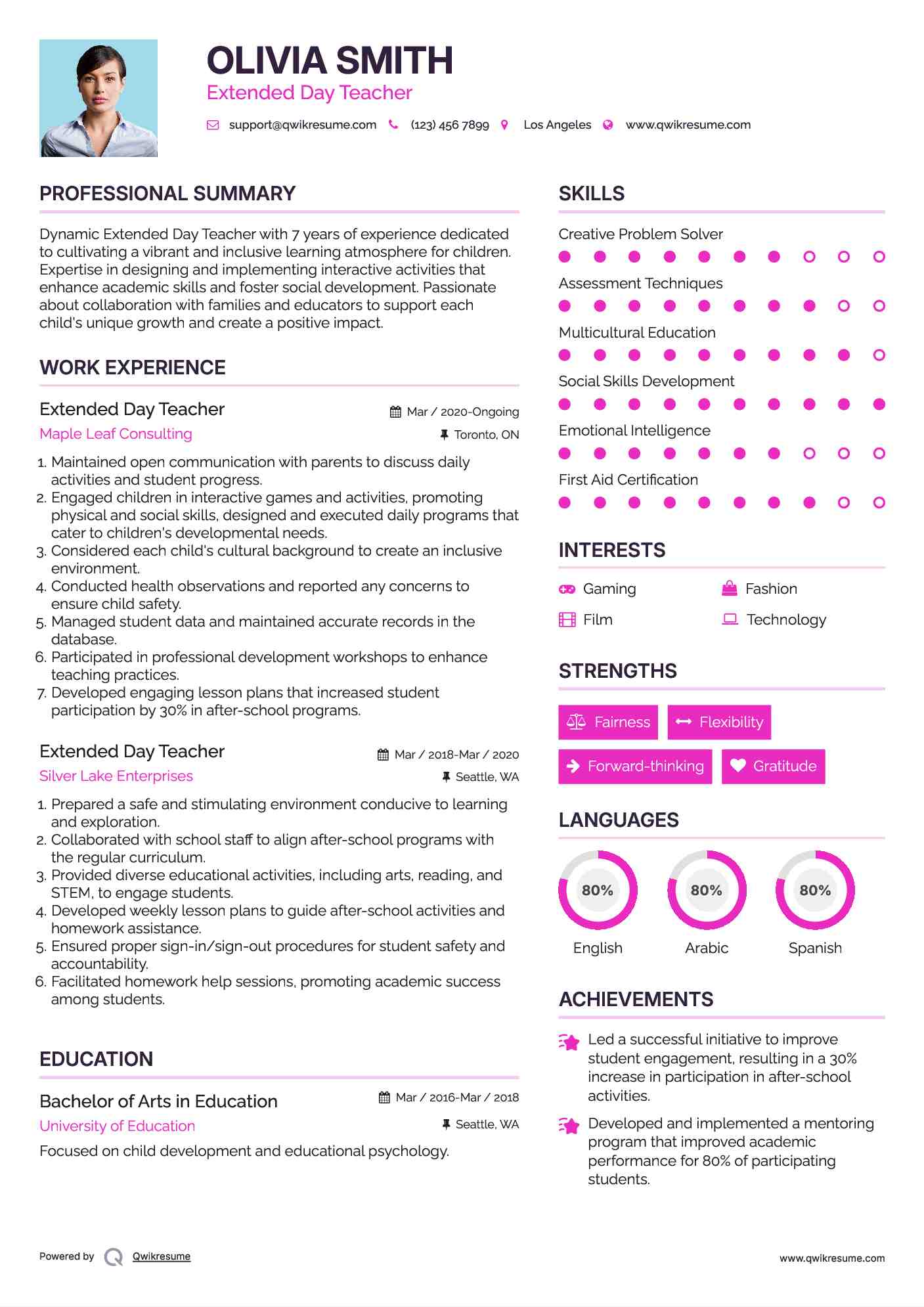 Extended Day Teacher Resume Format