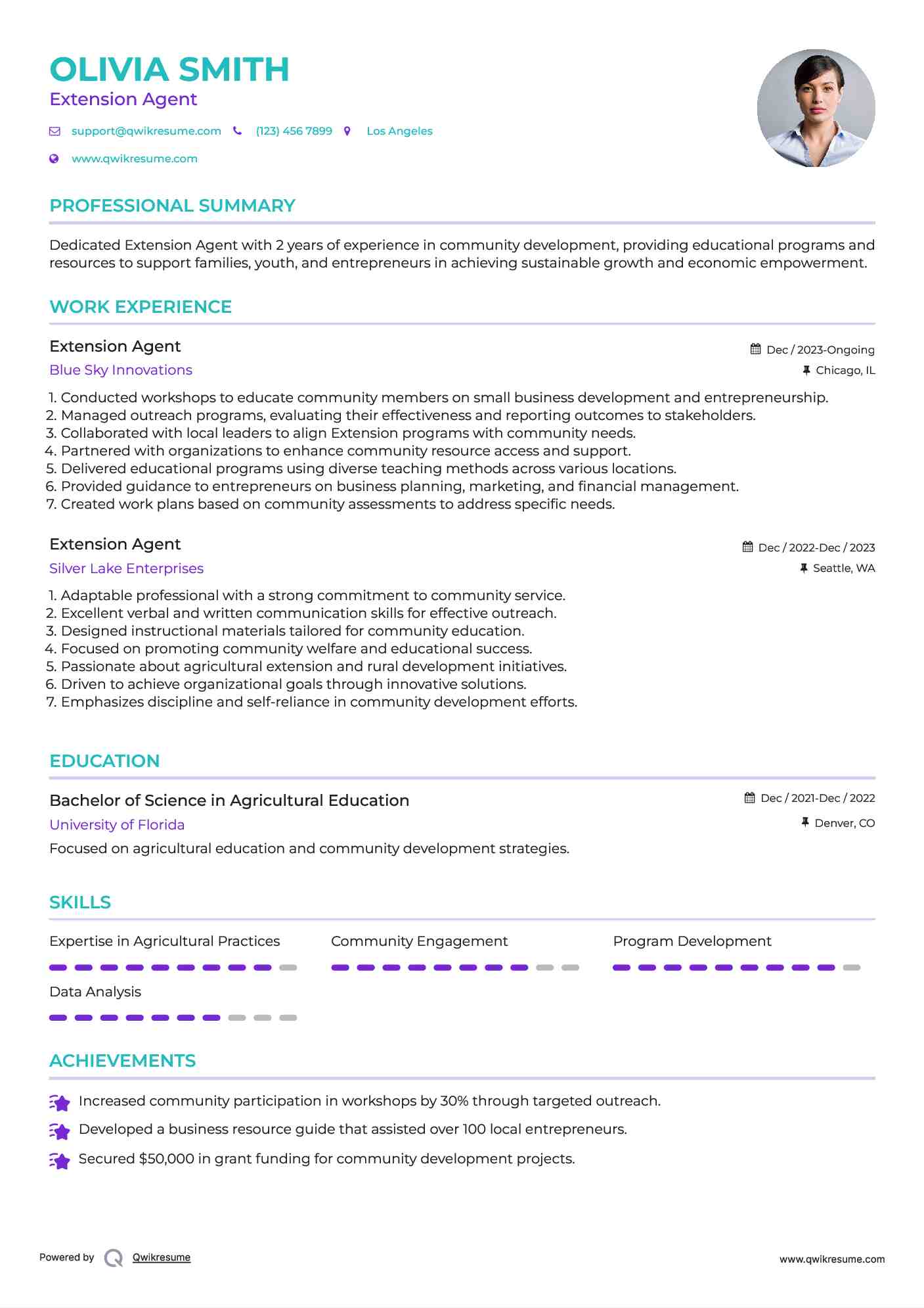 Extension Agent Resume Samples QwikResume