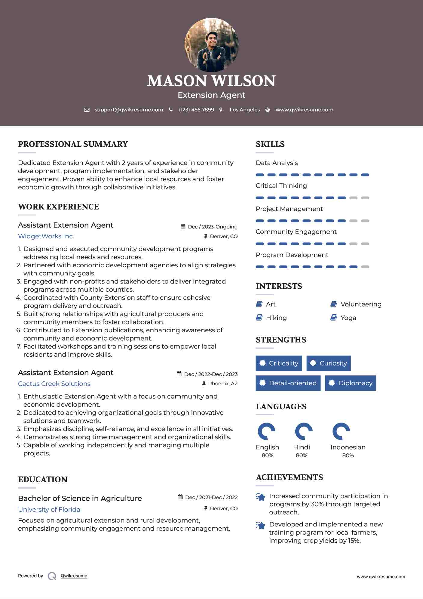Assistant Extension Agent Resume Format