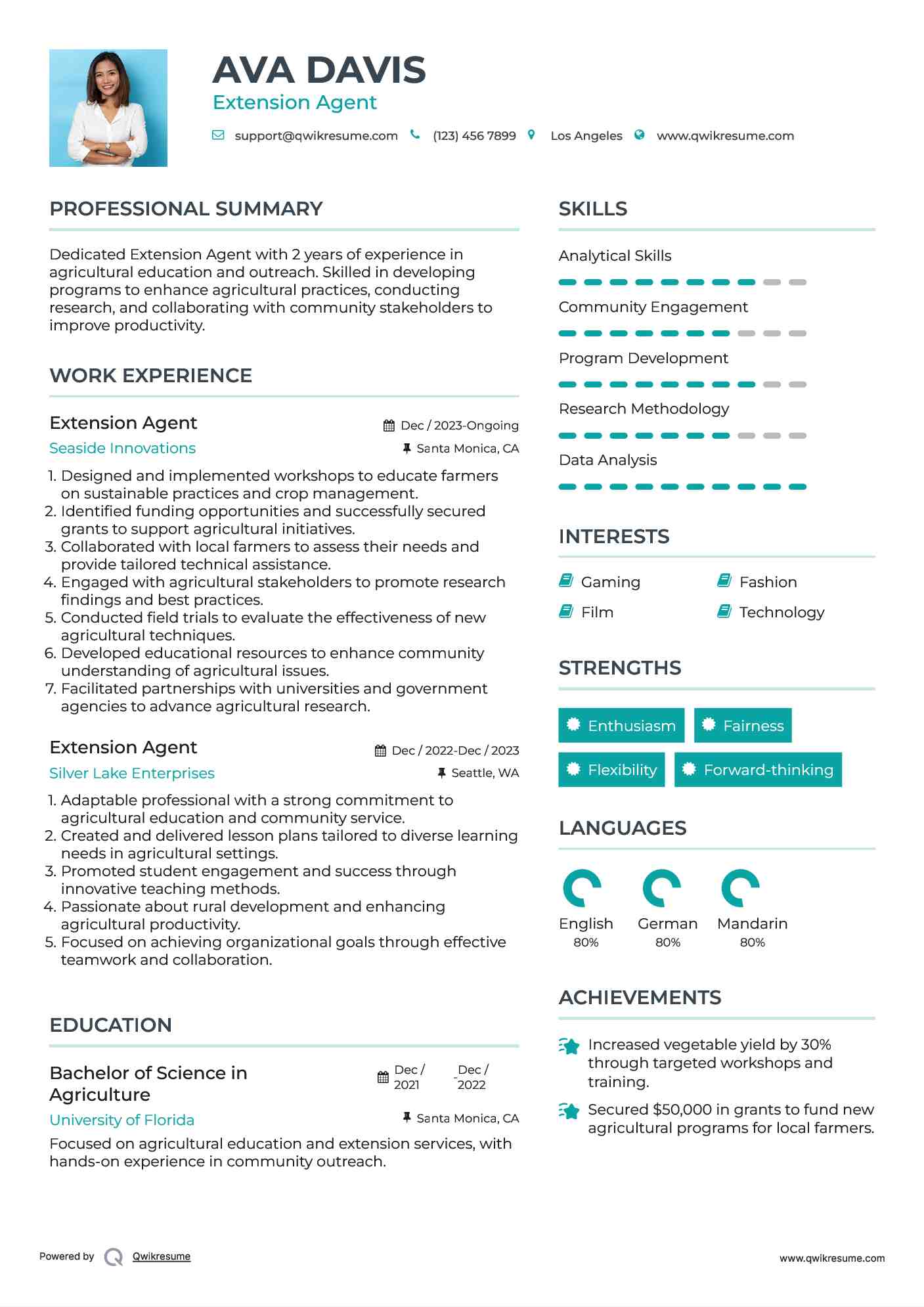 Extension Agent Resume Example