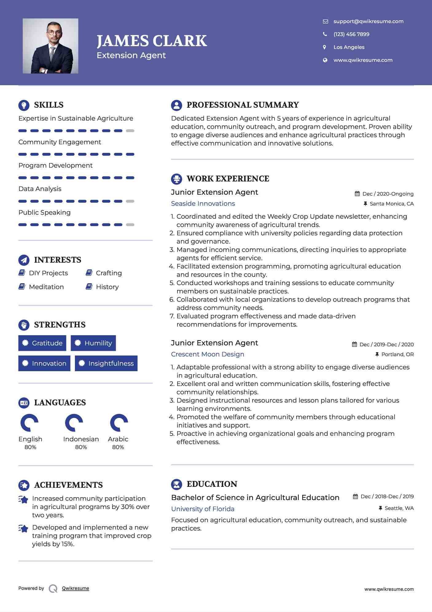 Junior Extension Agent Resume Template