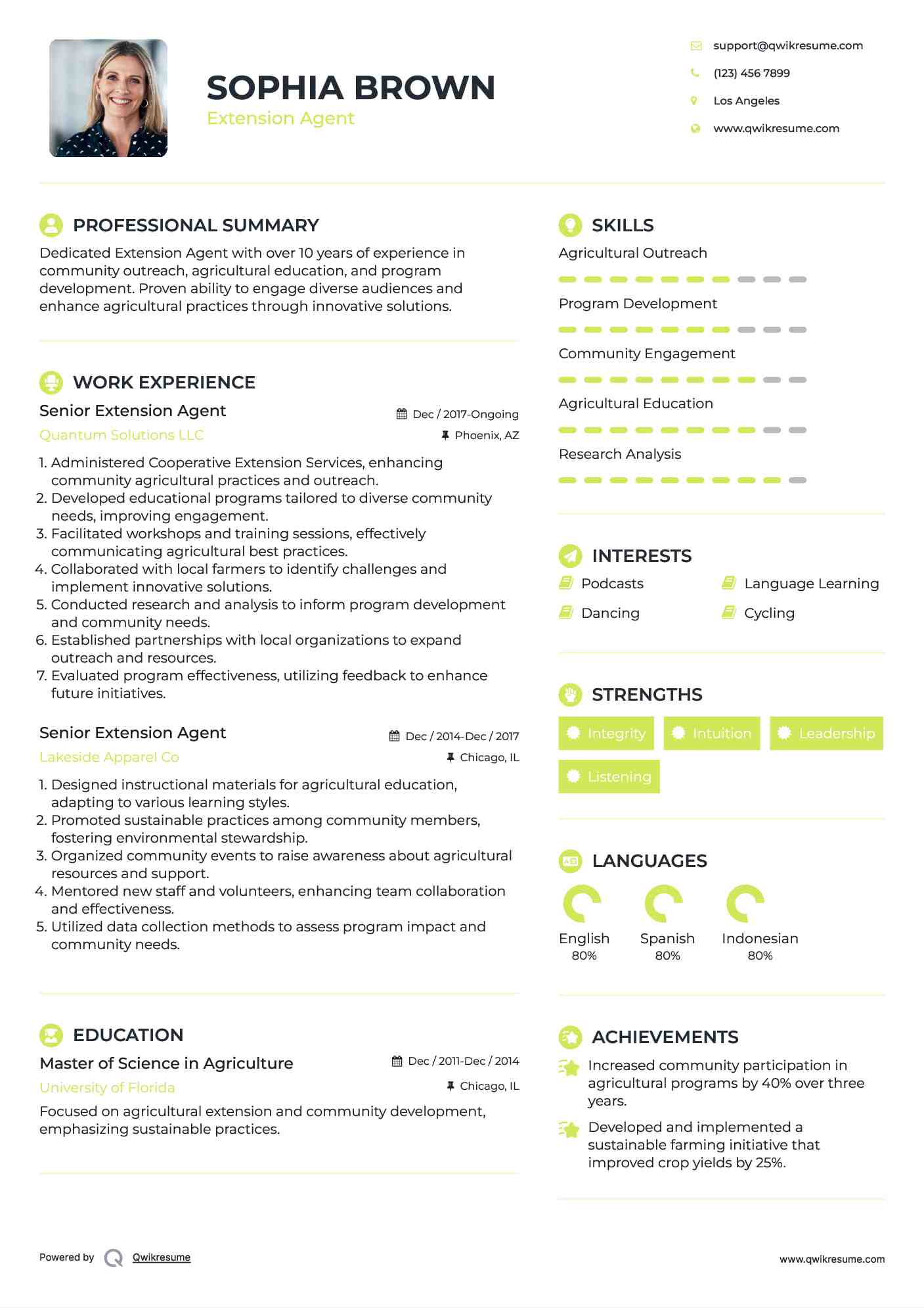 Senior Extension Agent Resume Example