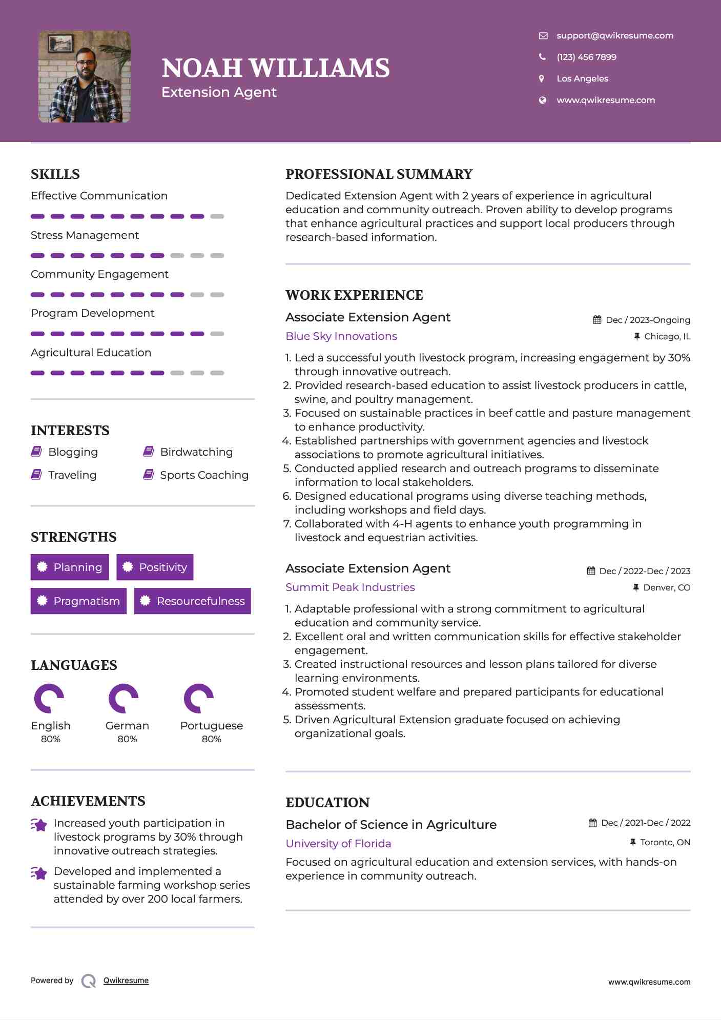 Extension Agent Resume Samples QwikResume
