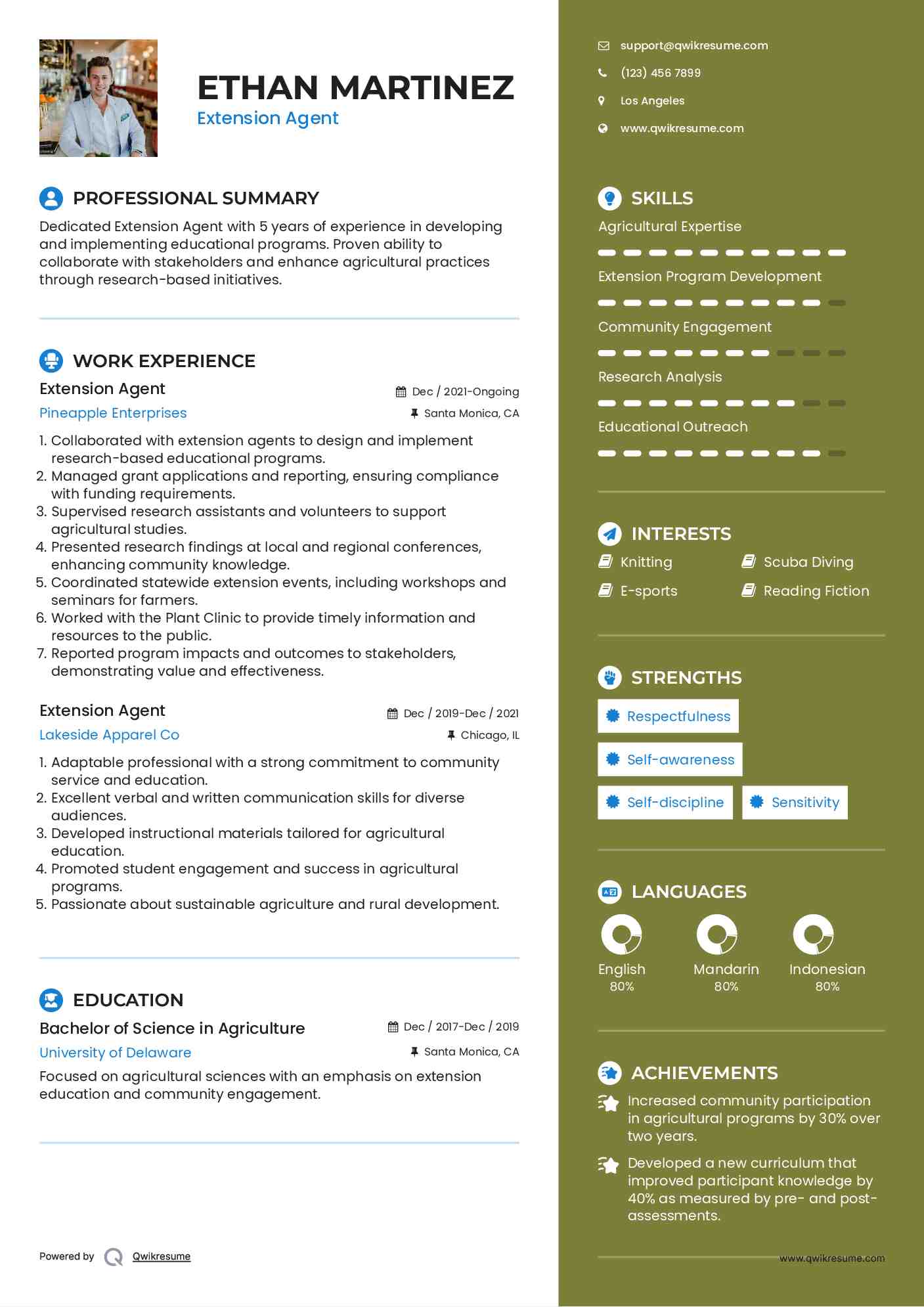 Extension Agent Resume Model