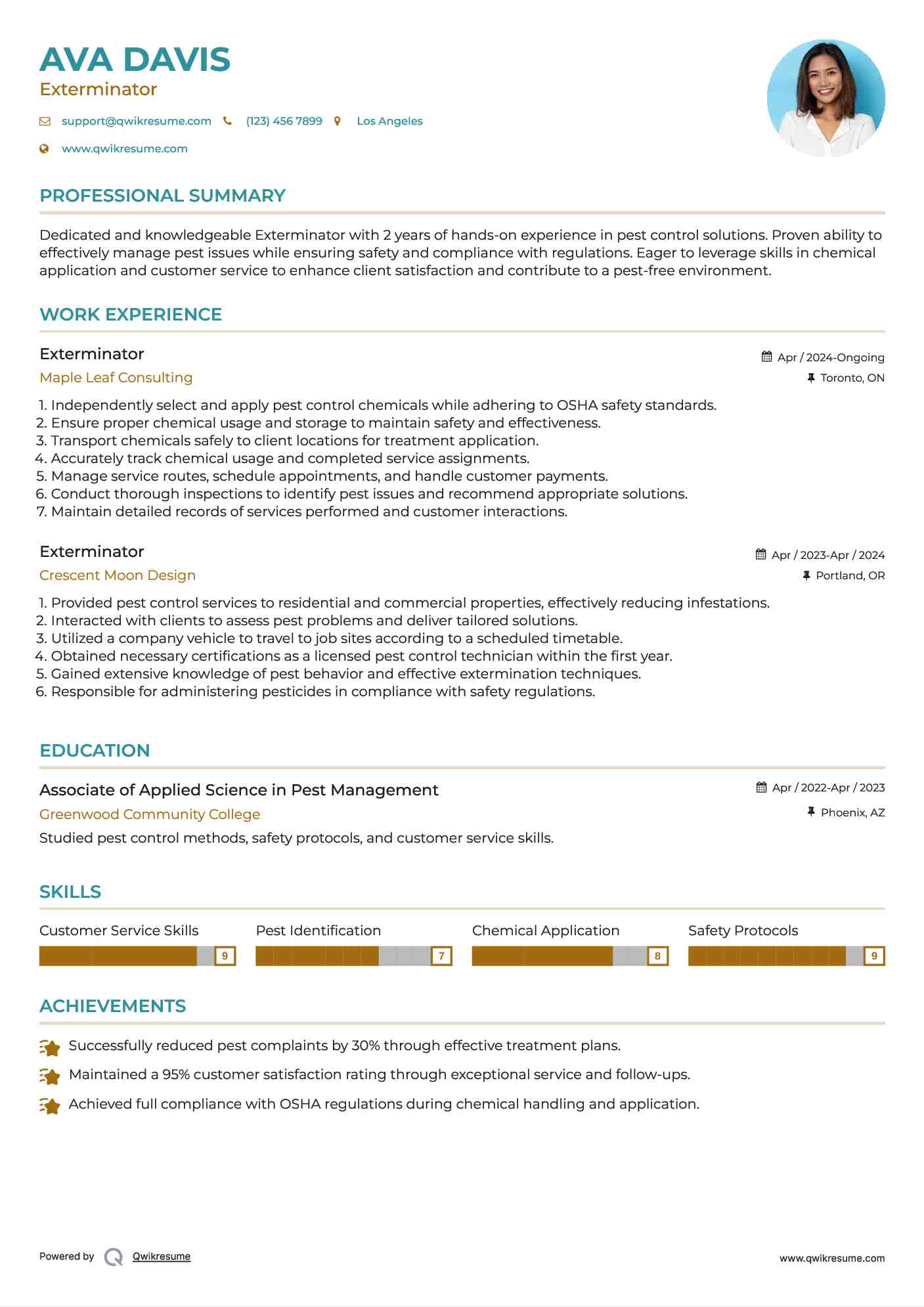 Exterminator Resume Sample