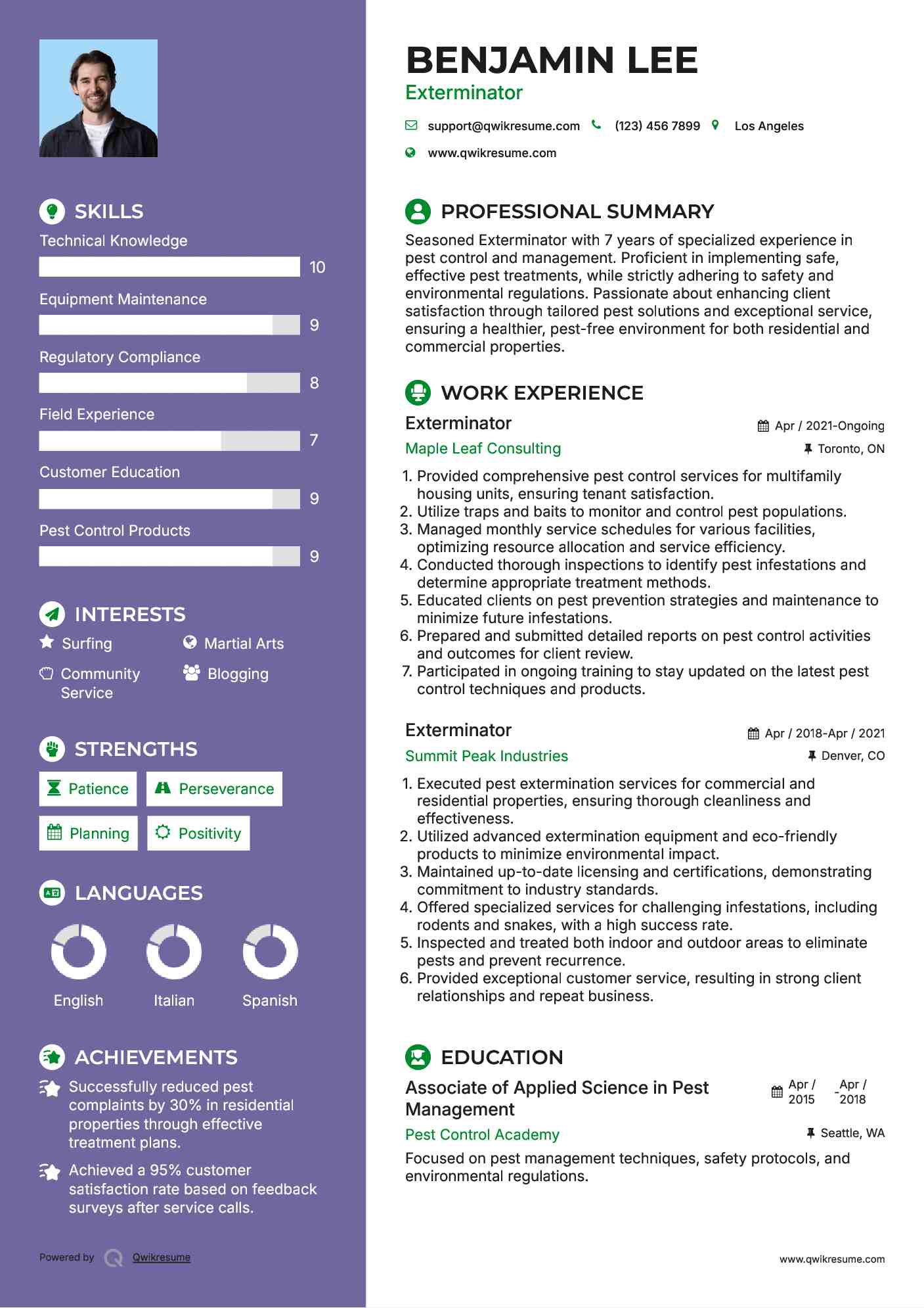 Exterminator Resume Example