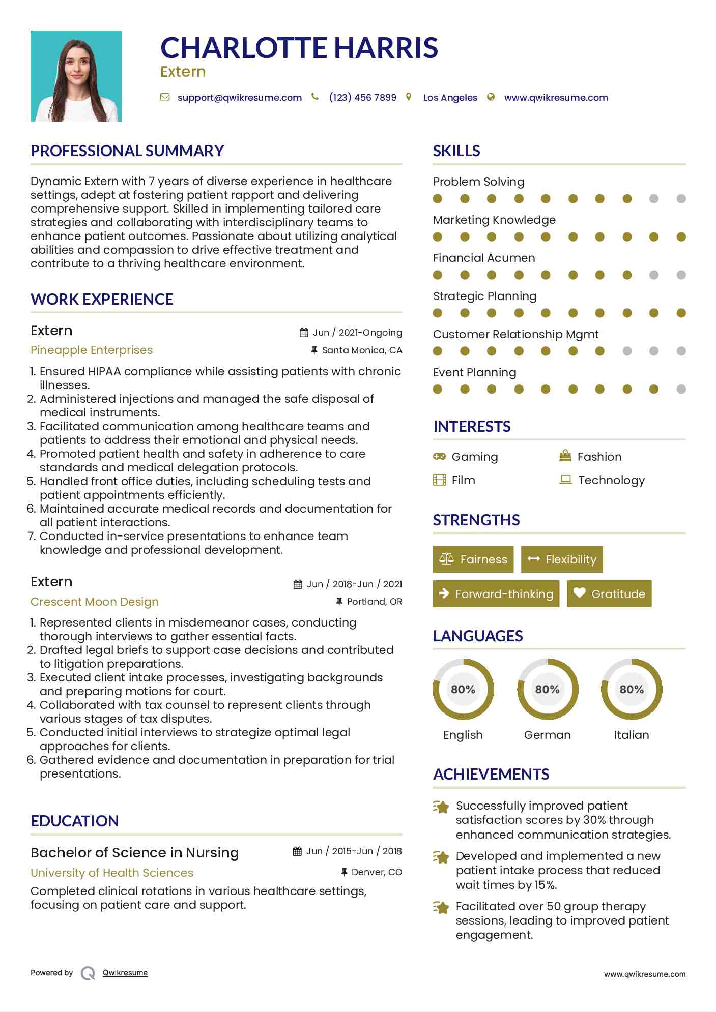 Extern Resume Format