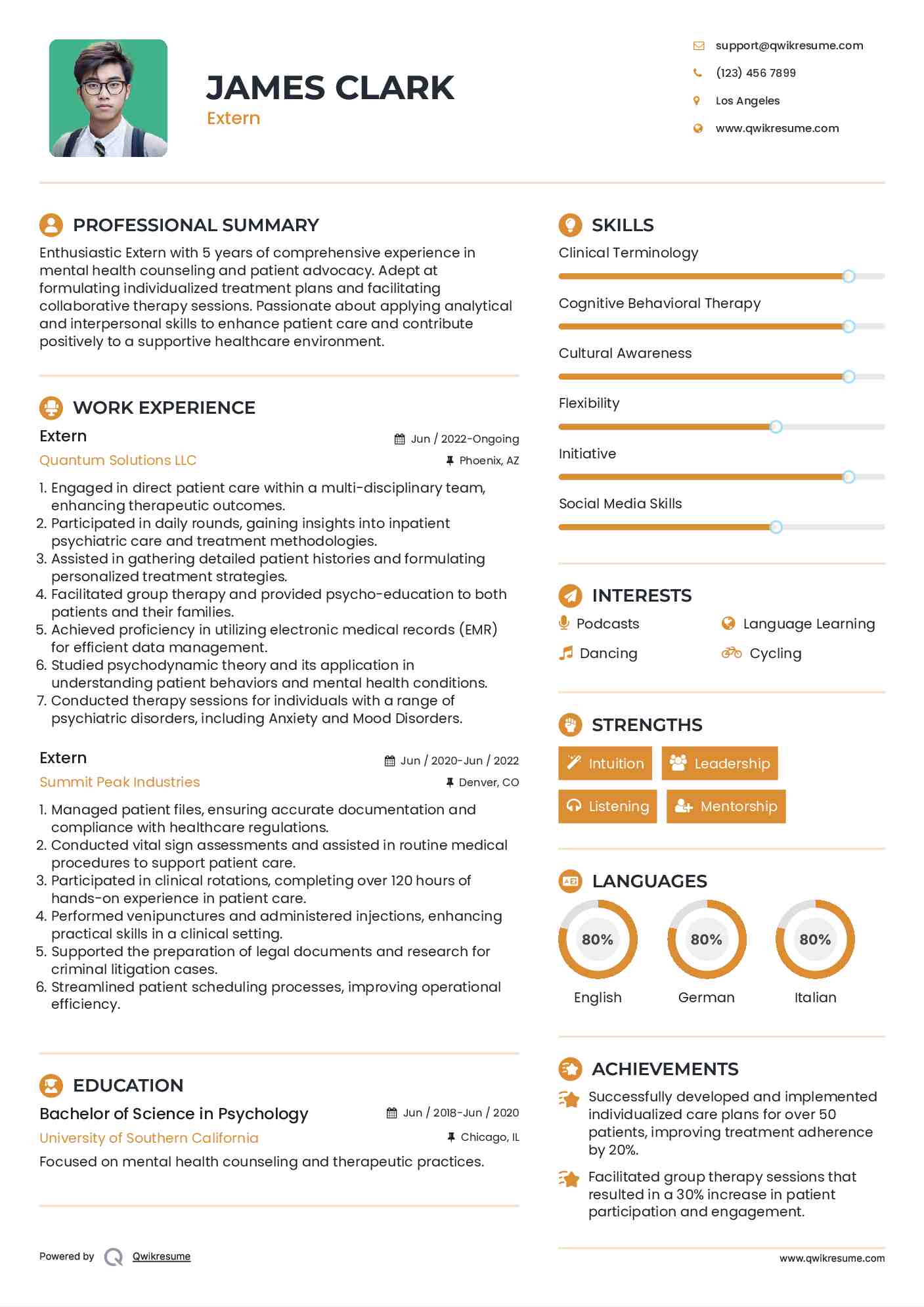 Extern Resume Sample