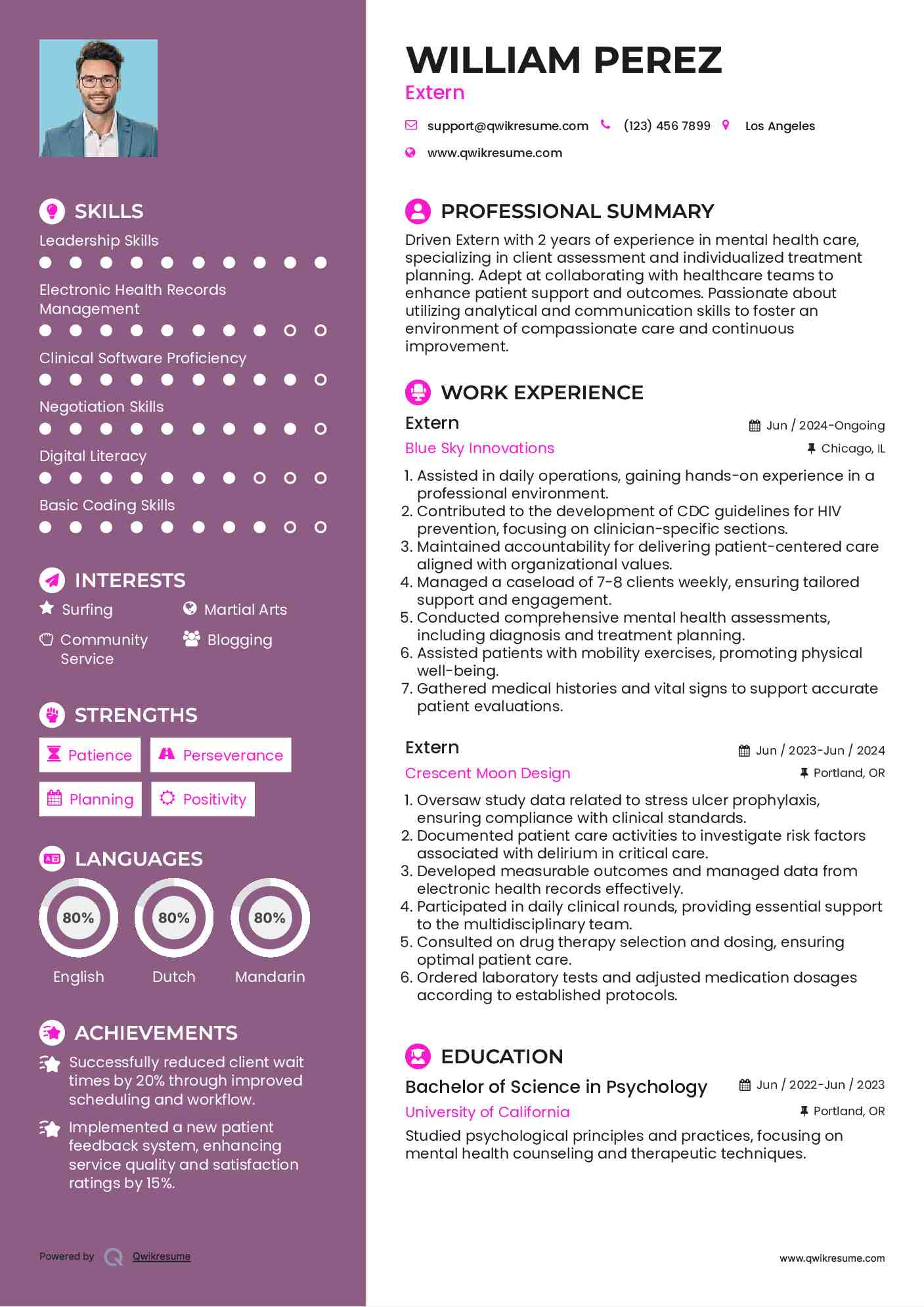 Extern Resume Template