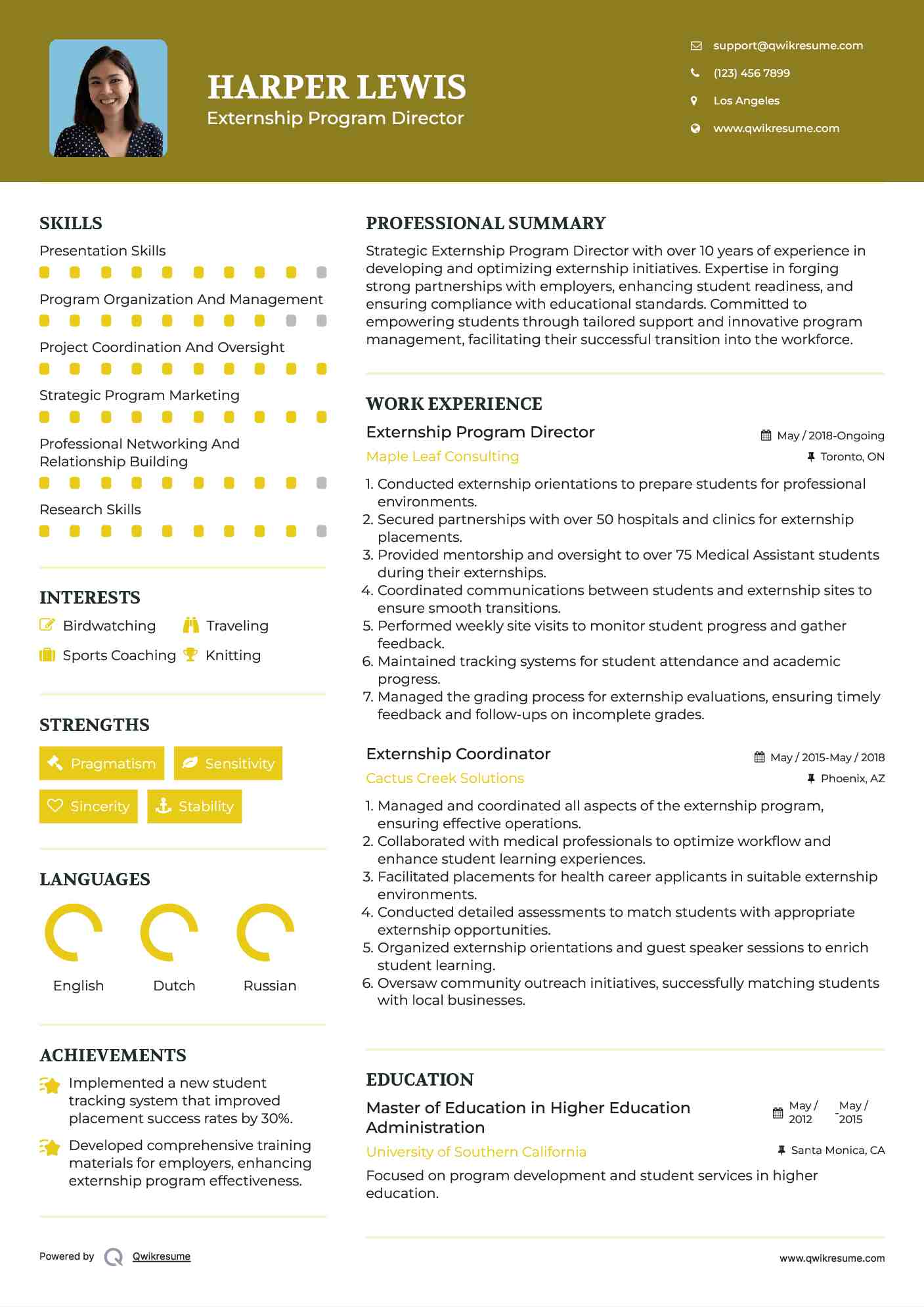 Externship Program Director Resume Sample