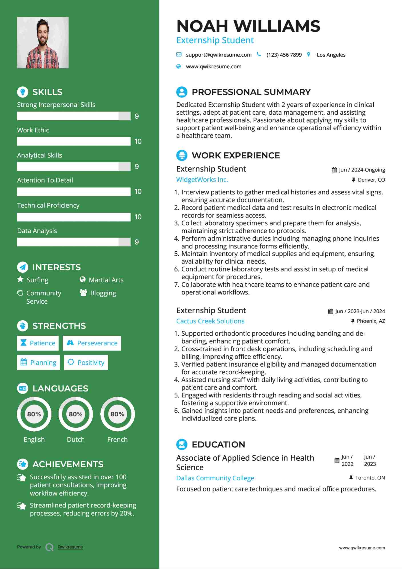 Externship Student Resume Sample