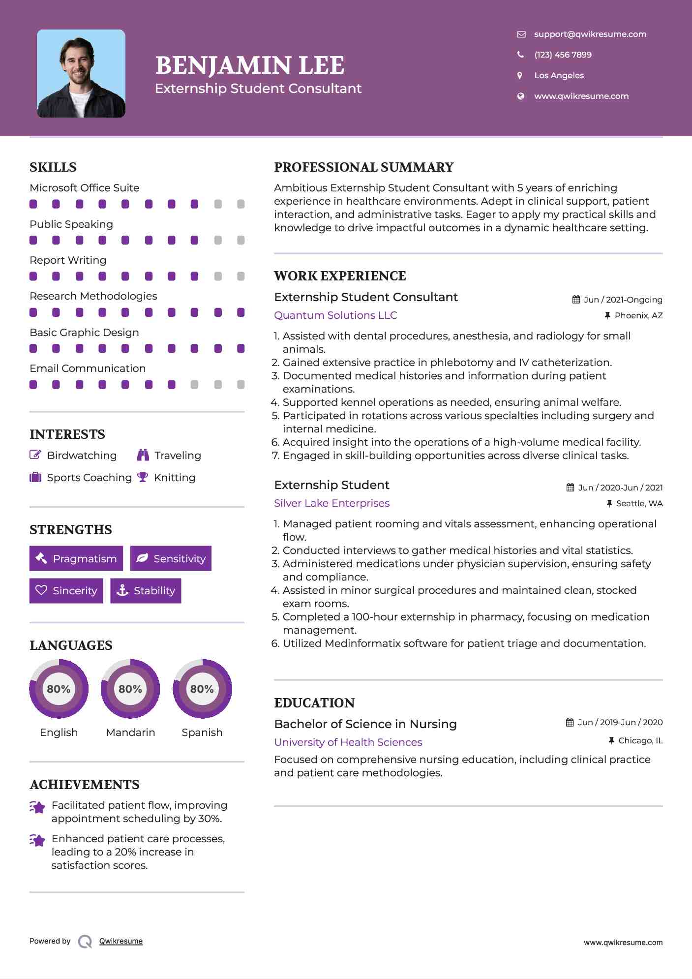 Externship Student Consultant Resume Format