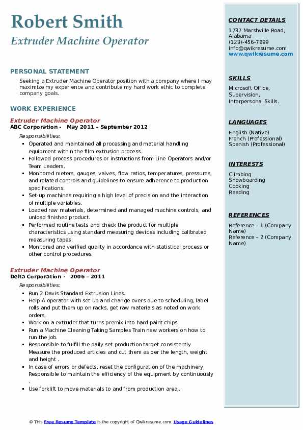 Extruder Machine Operator Resume - Extruder Machine Operator 1597820414 Pdf