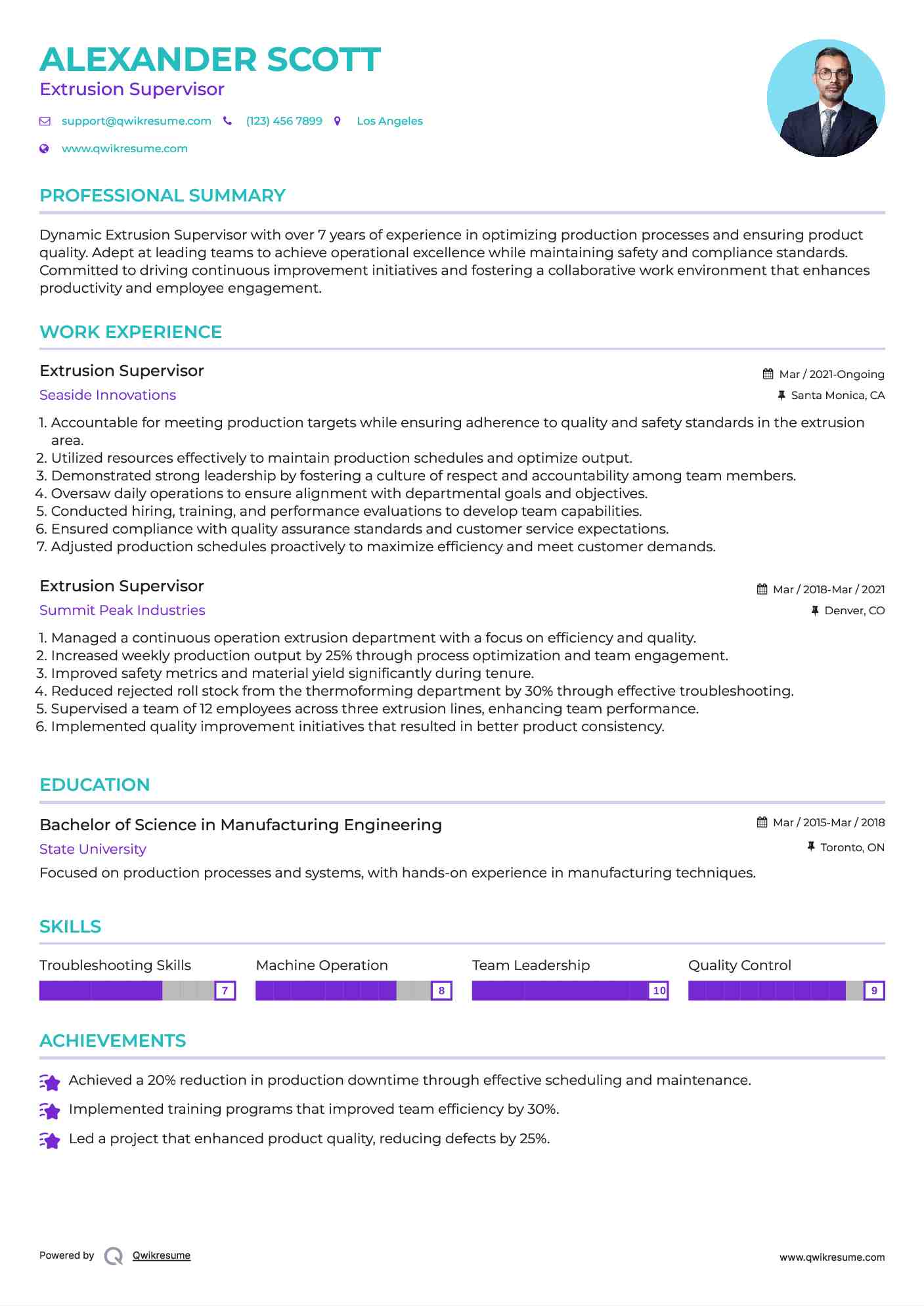Extrusion Supervisor Resume Template