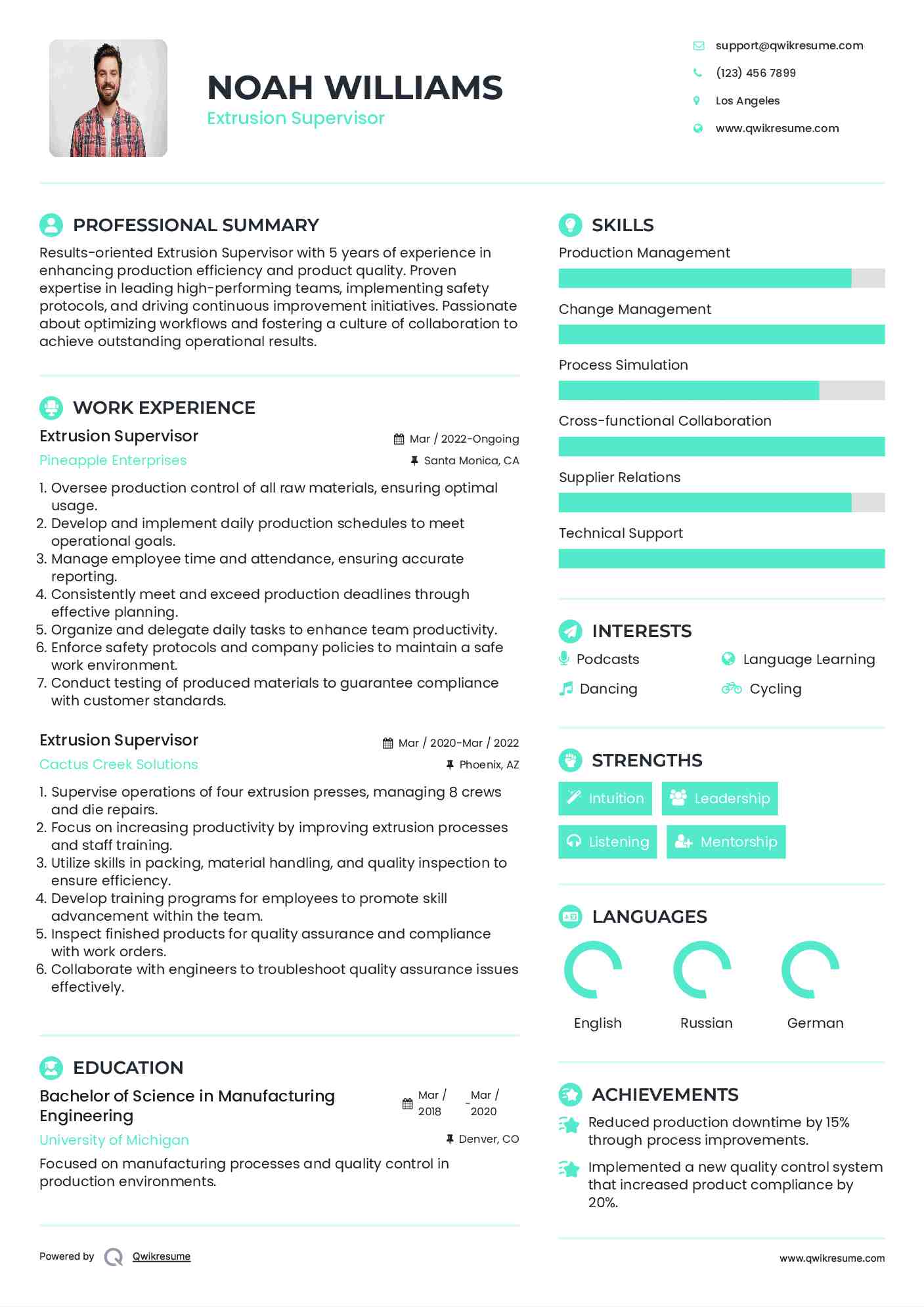 Extrusion Supervisor Resume Format