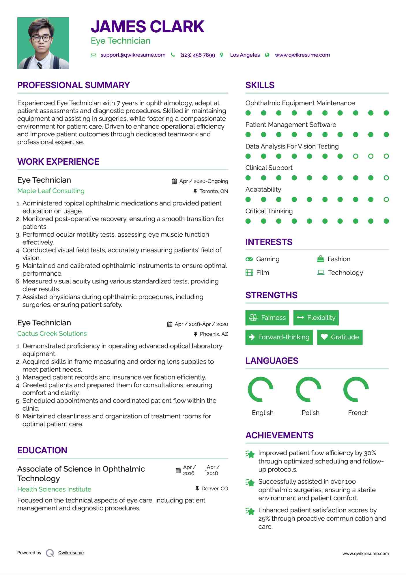 Eye Technician Resume Sample