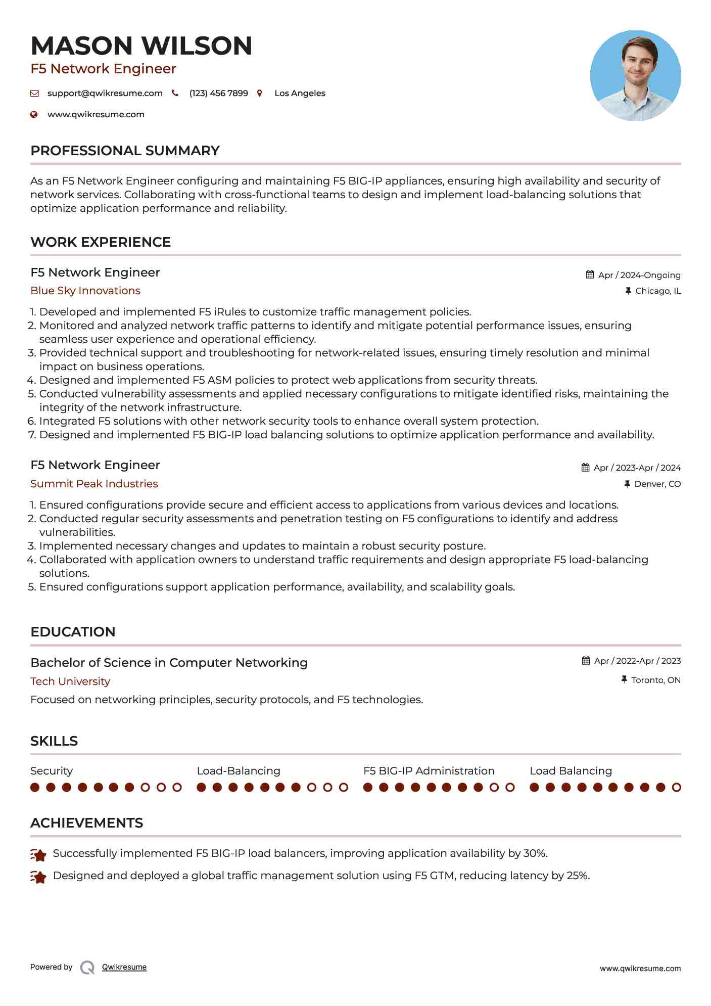 F5 Network Engineer Resume Sample